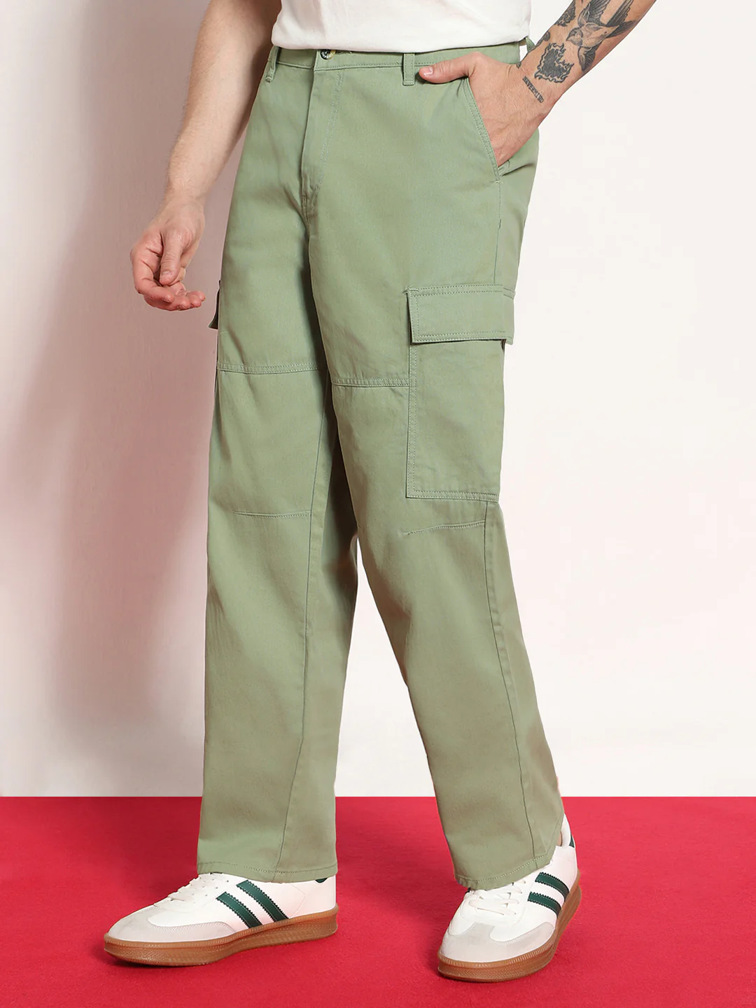 Men's Pista Loose Baggy Fit Solid Cargo Chino Pant with 6 Pockets Non-Stretchable - Image 3