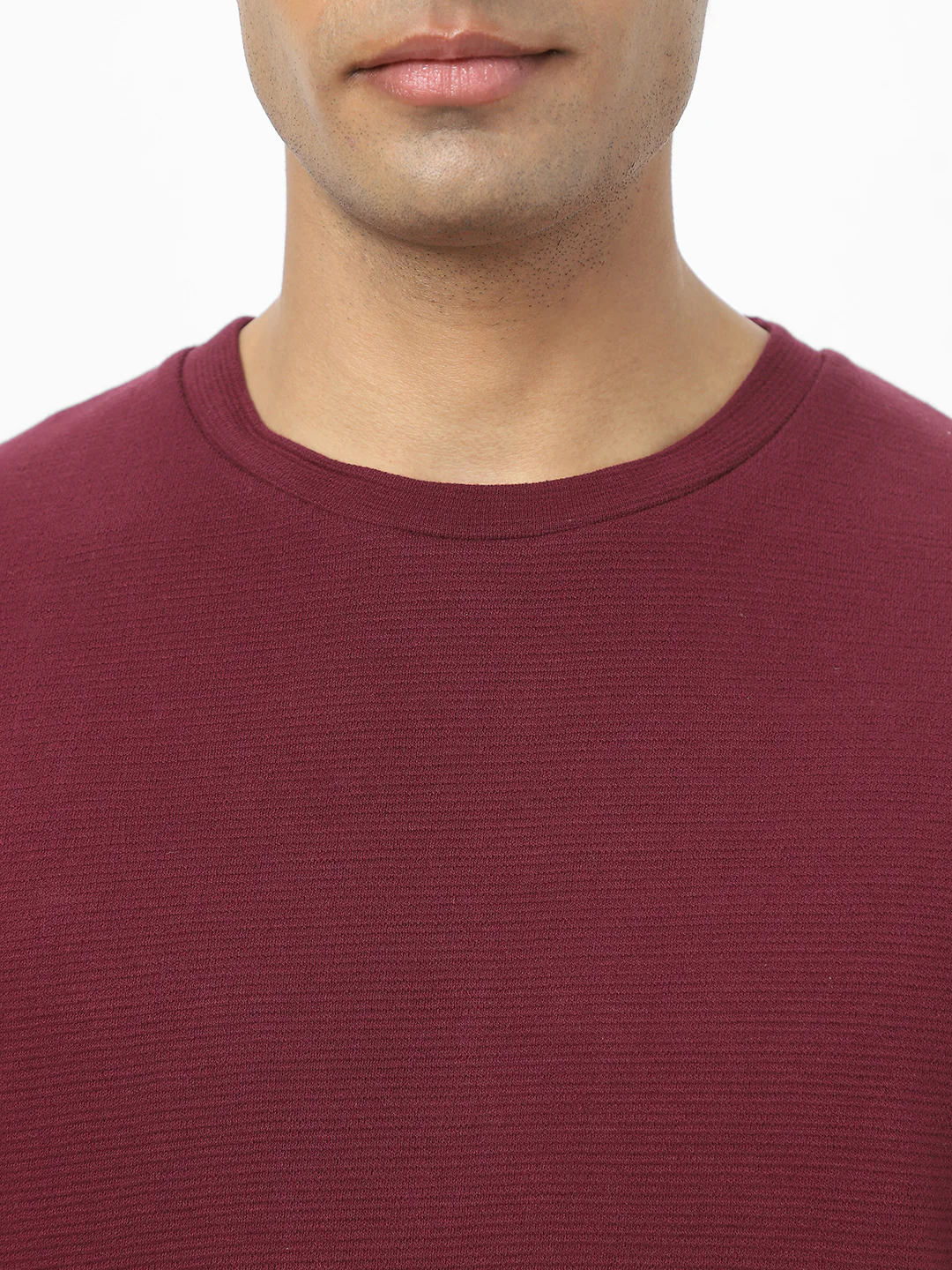Men's Plum Textured Round Neck Oversized Half Sleeve Cotton T-Shirt - Image 3