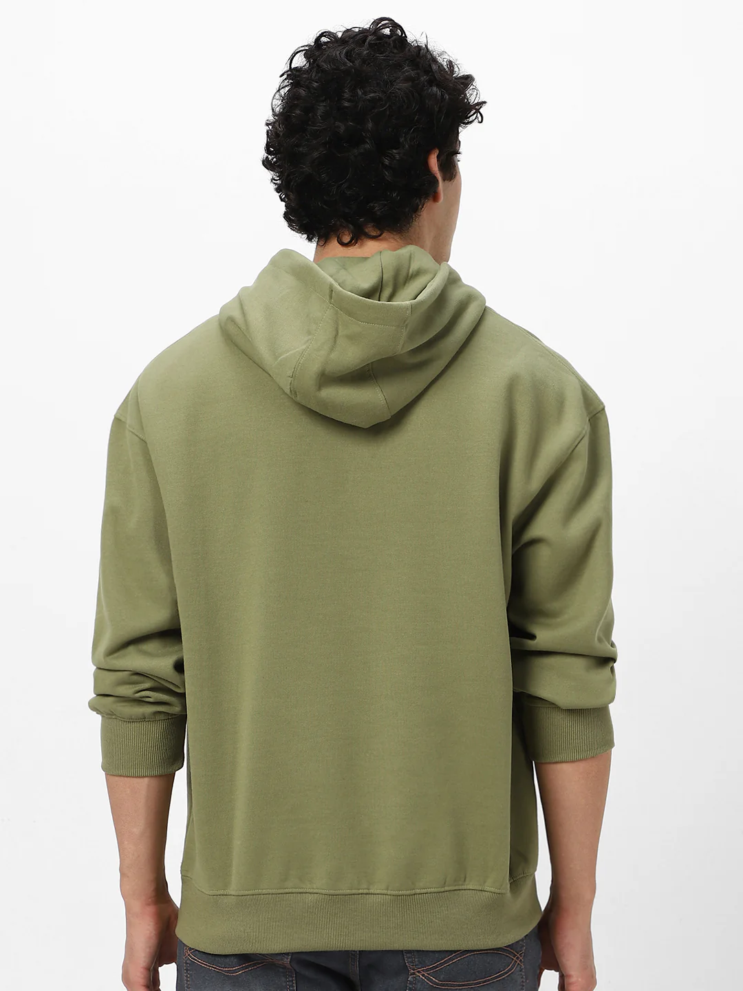 Men's Potent Olive Cotton Solid Oversized Hooded Neck Sweatshirt - Image 3