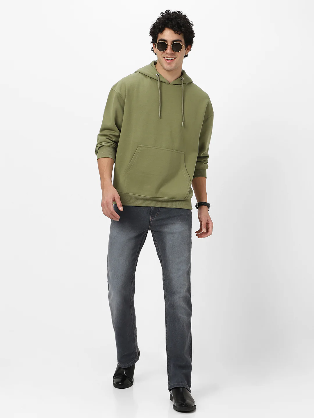 Men's Potent Olive Cotton Solid Oversized Hooded Neck Sweatshirt - Image 4