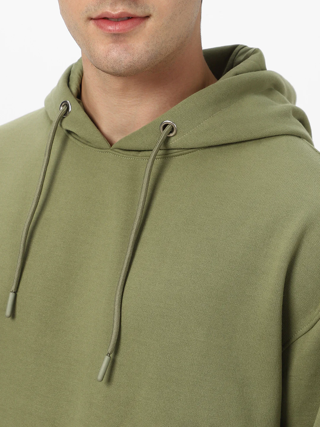 Men's Potent Olive Cotton Solid Oversized Hooded Neck Sweatshirt - Image 5