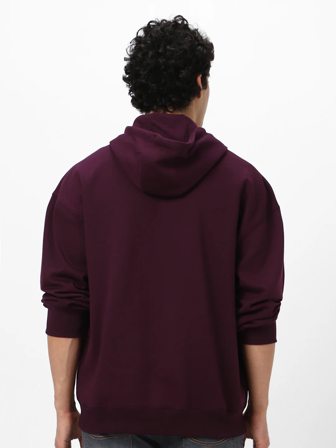 Men's Potent Purple Cotton Solid Oversized Hooded Neck Sweatshirt - Image 3