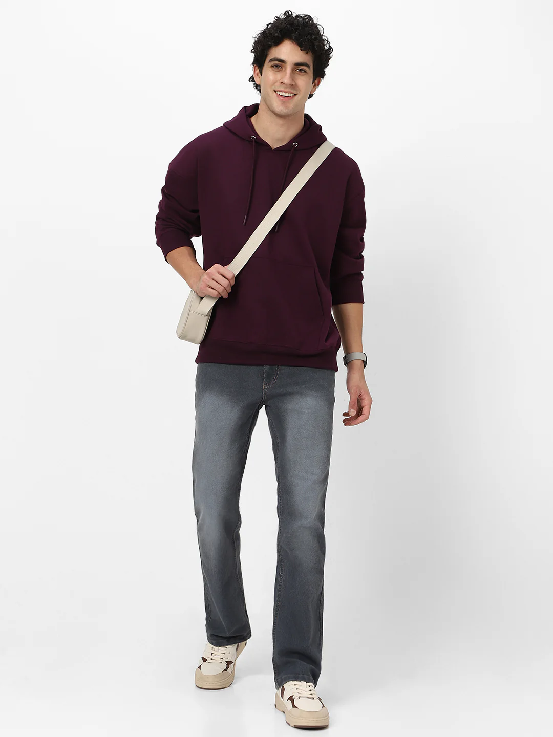 Men's Potent Purple Cotton Solid Oversized Hooded Neck Sweatshirt - Image 4