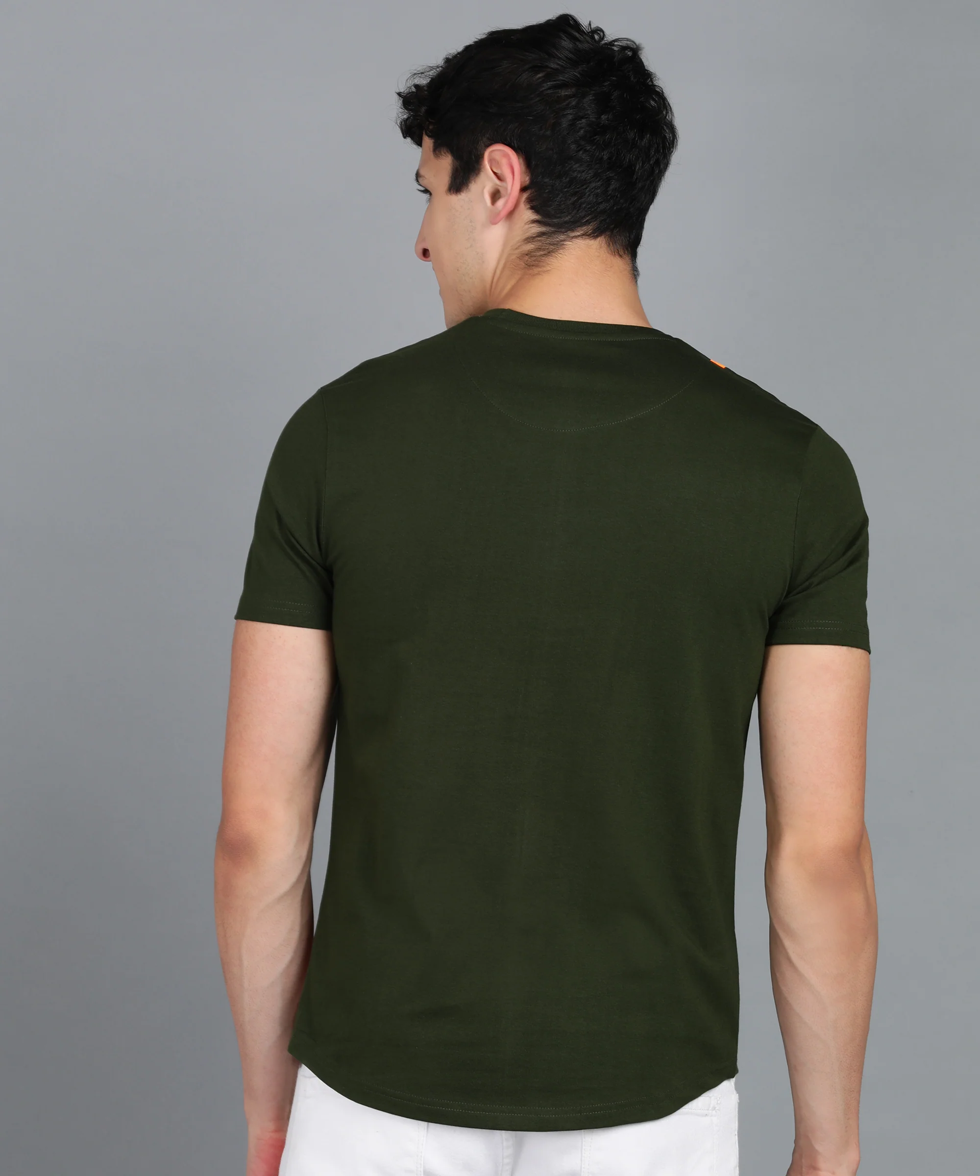 Men's Printed Olive Round Neck Half Sleeve Slim Fit Cotton T-Shirt - Image 3