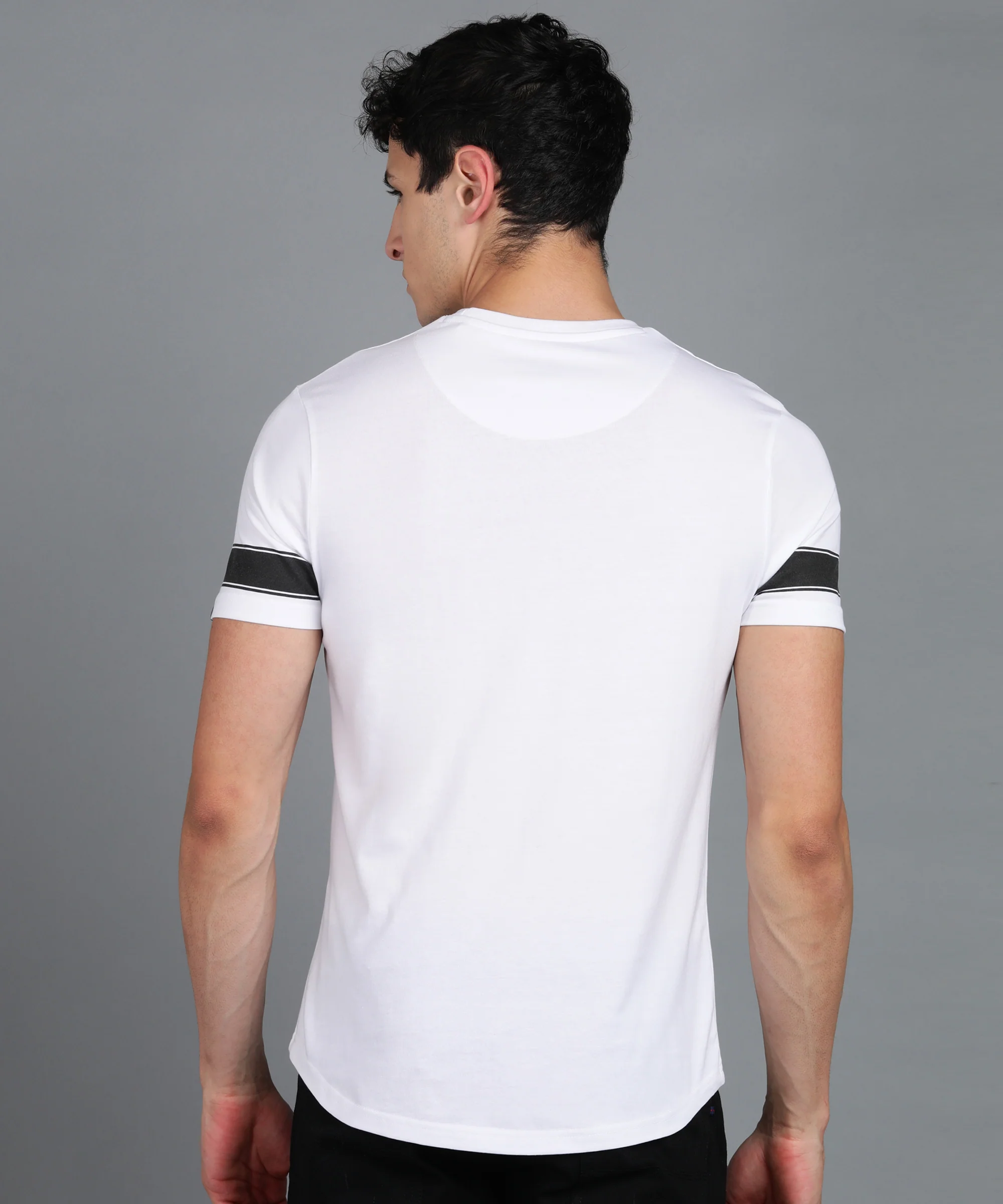 Men's Printed White Round Neck Half Sleeve Slim Fit Cotton T-Shirt - Image 3