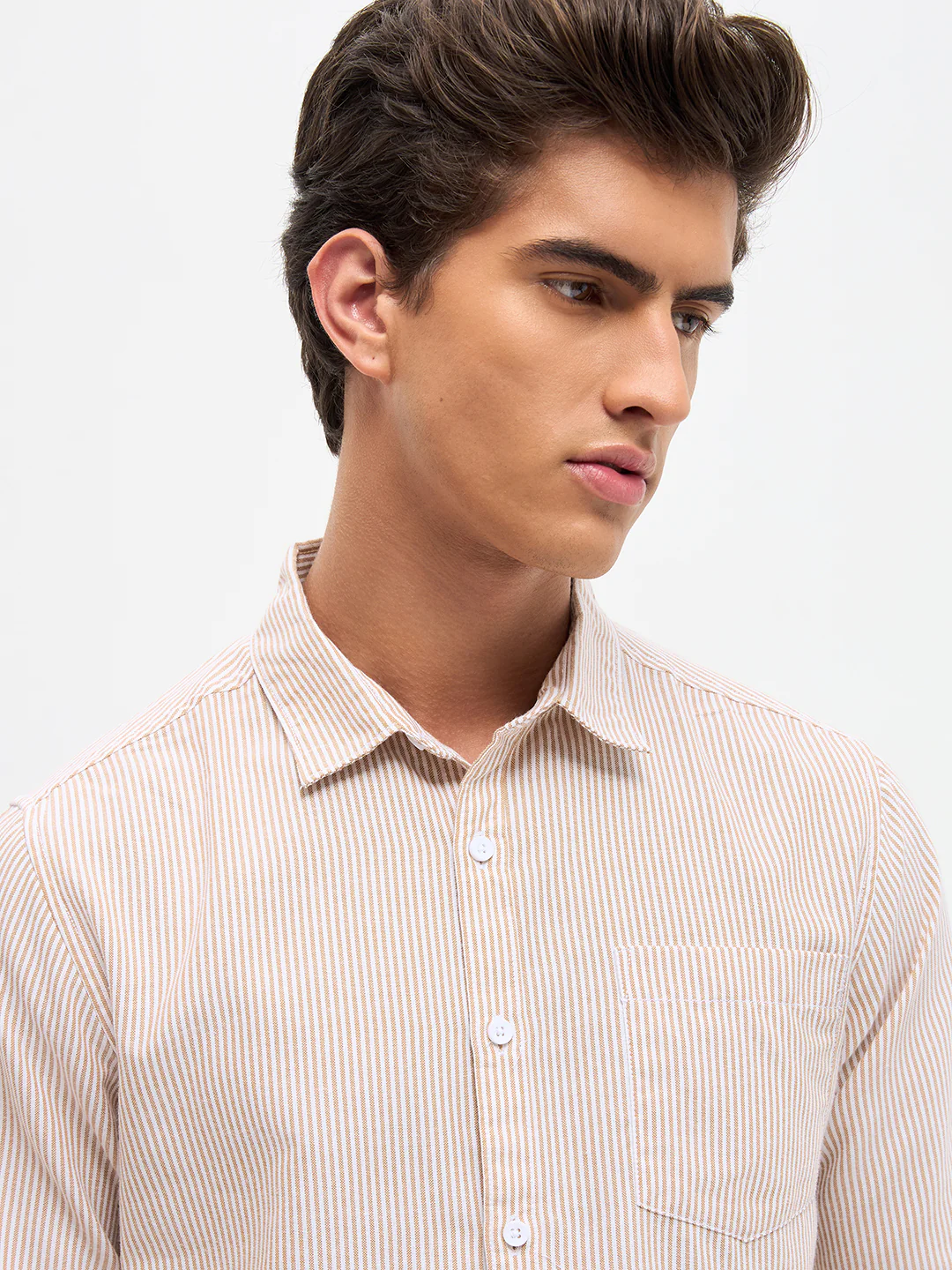 Men's Pumpkin Spice Cotton Full Sleeve Regular Fit Casual Striped Shirt - Image 5