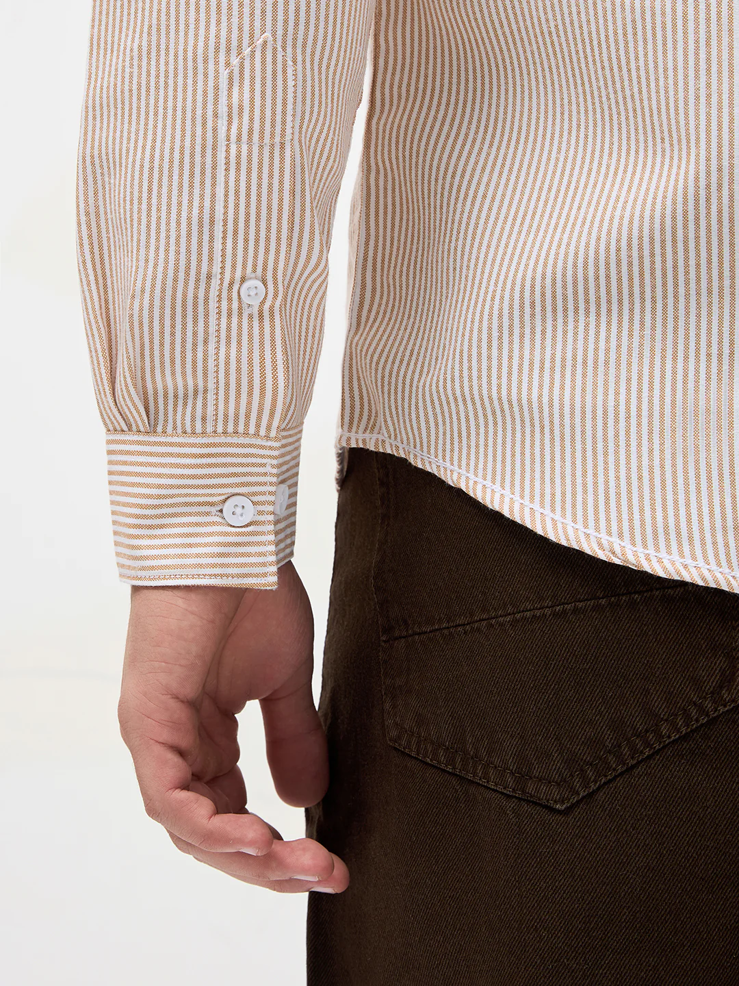 Men's Pumpkin Spice Cotton Full Sleeve Regular Fit Casual Striped Shirt - Image 6