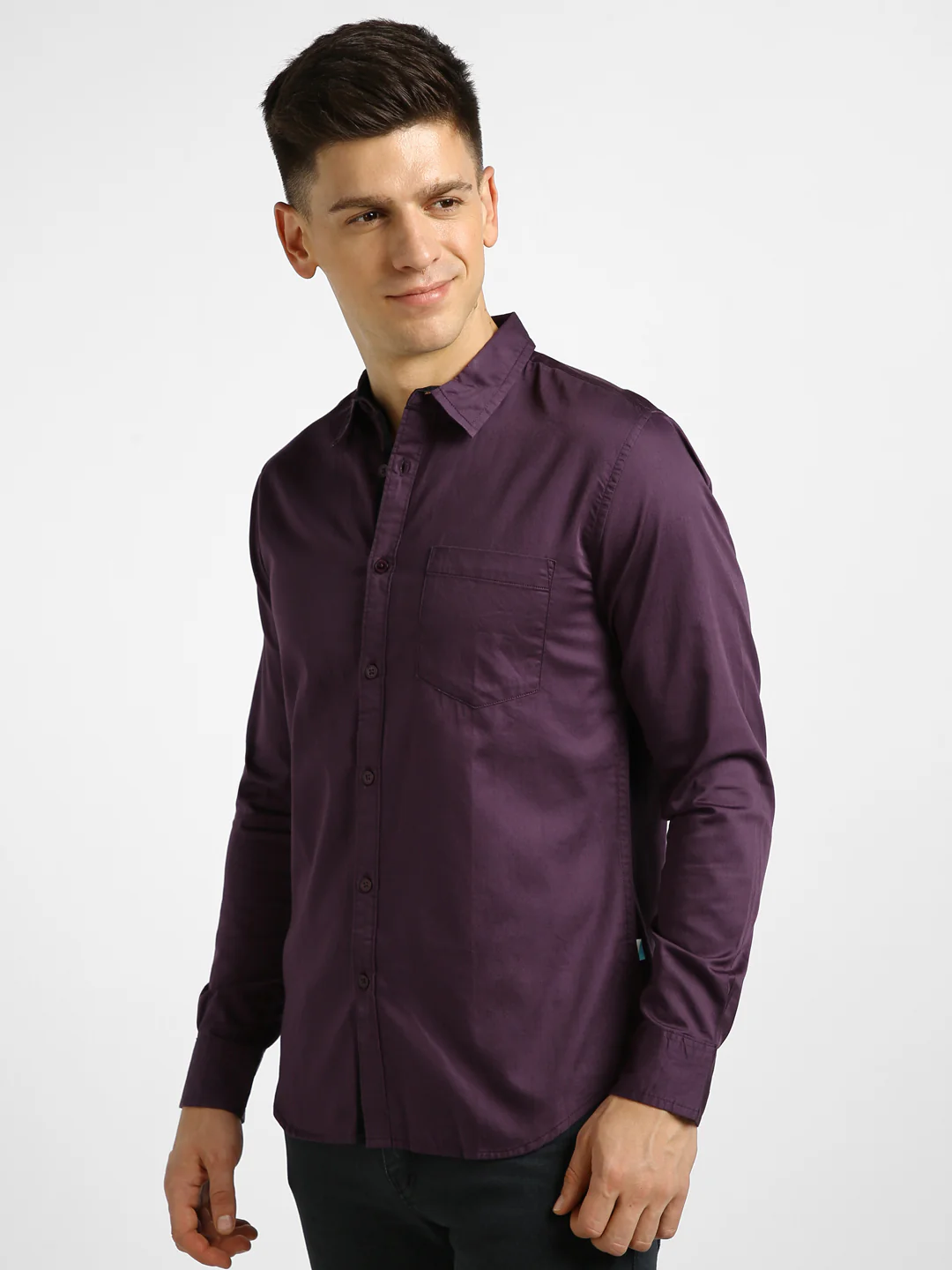 Men's Purple Cotton Full Sleeve Slim Fit Casual Solid Shirt - Image 2