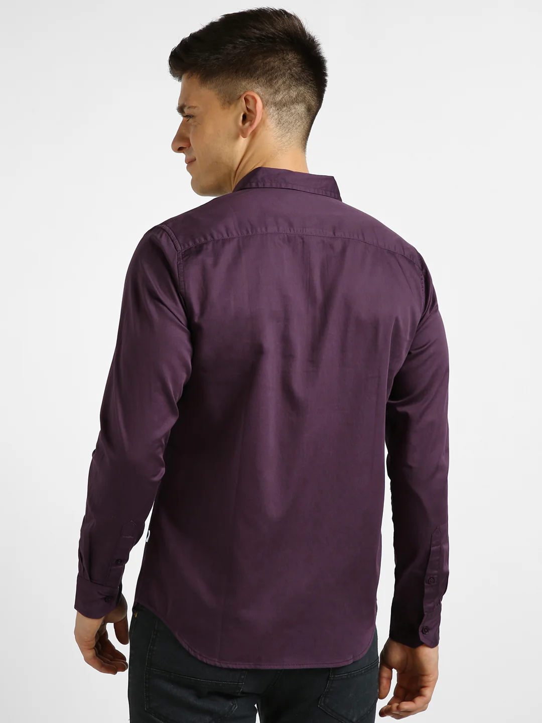 Men's Purple Cotton Full Sleeve Slim Fit Casual Solid Shirt - Image 3