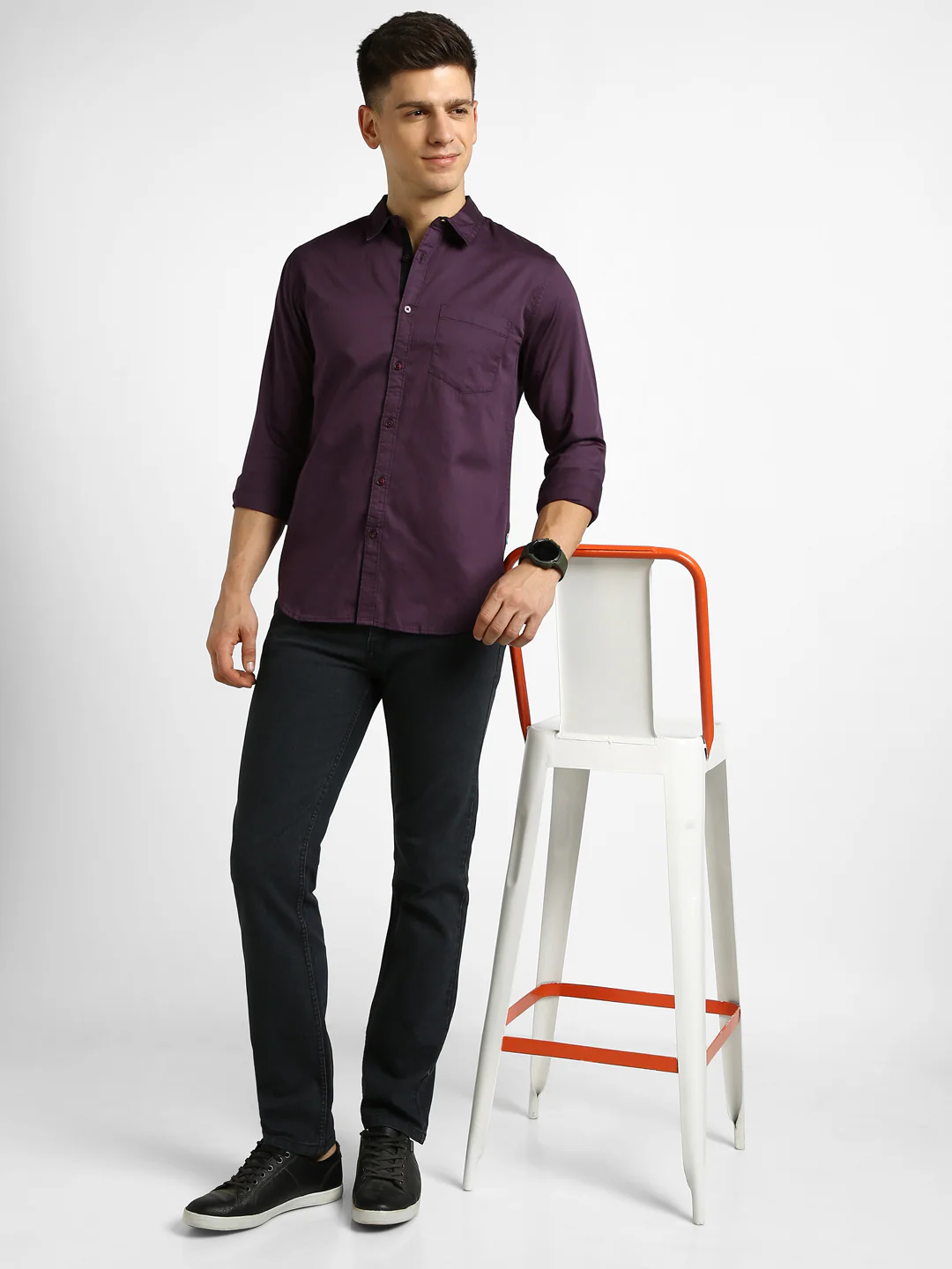 Men's Purple Cotton Full Sleeve Slim Fit Casual Solid Shirt - Image 4
