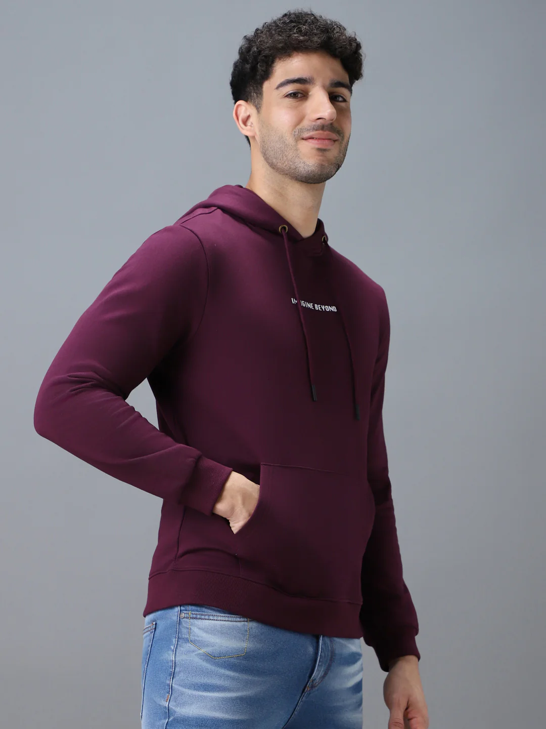 Men's Purple Cotton Graphic Print Hooded Neck Sweatshirt - Image 2