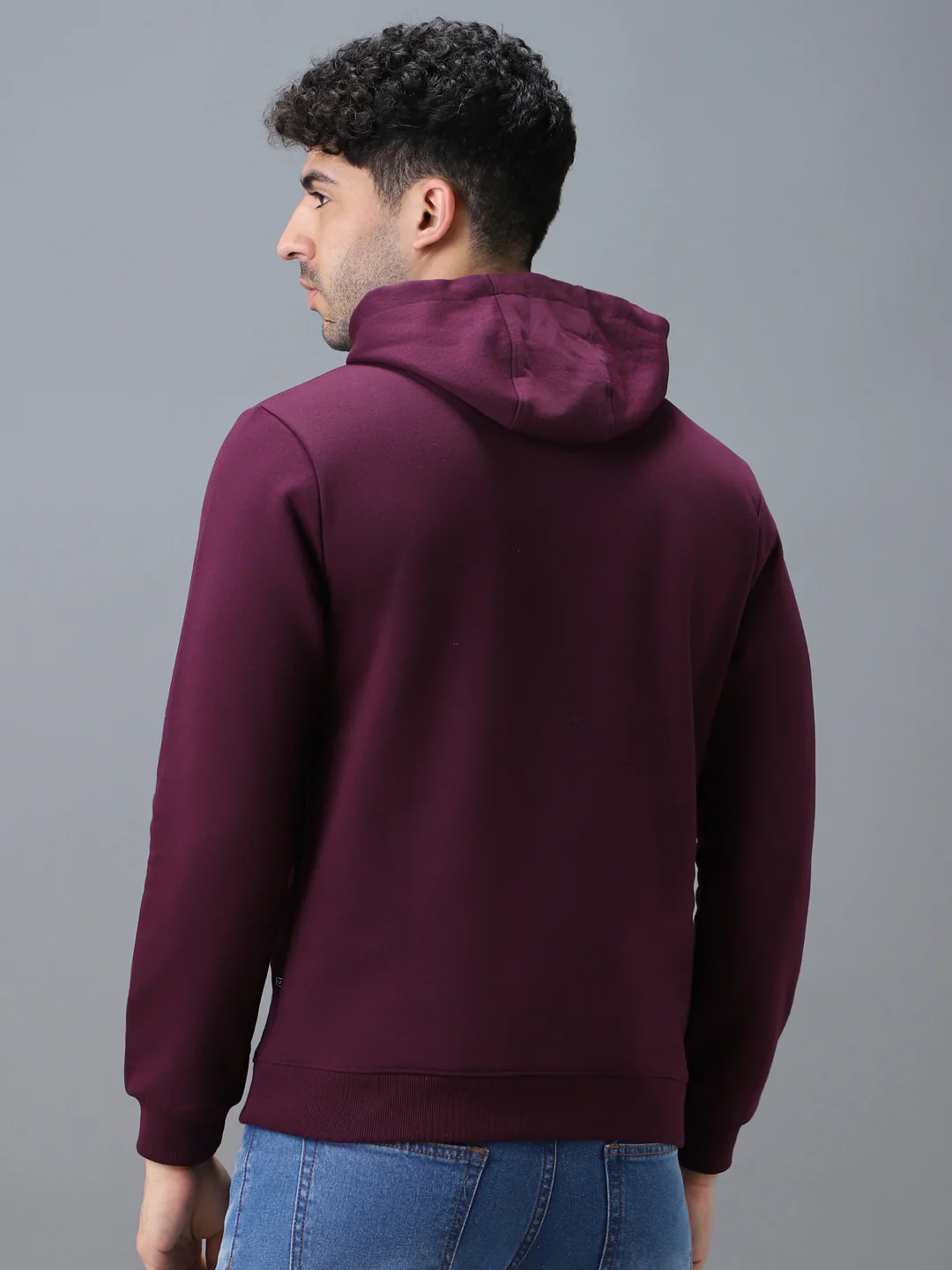 Men's Purple Cotton Graphic Print Hooded Neck Sweatshirt - Image 3