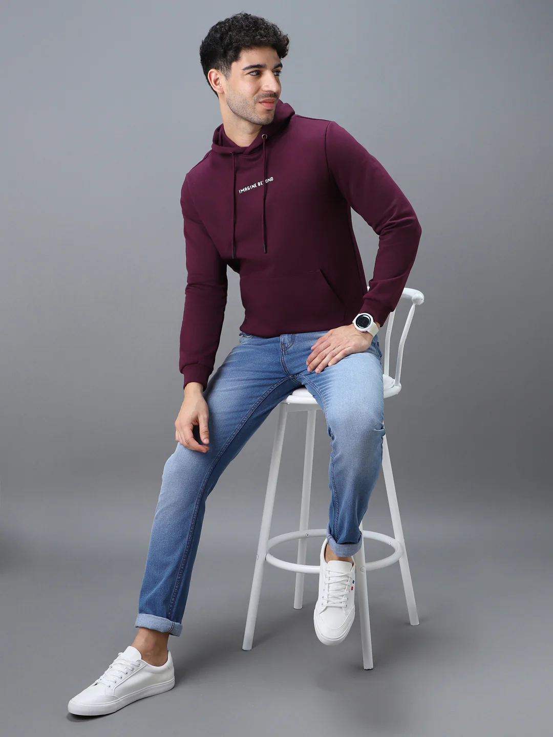 Men's Purple Cotton Graphic Print Hooded Neck Sweatshirt - Image 4