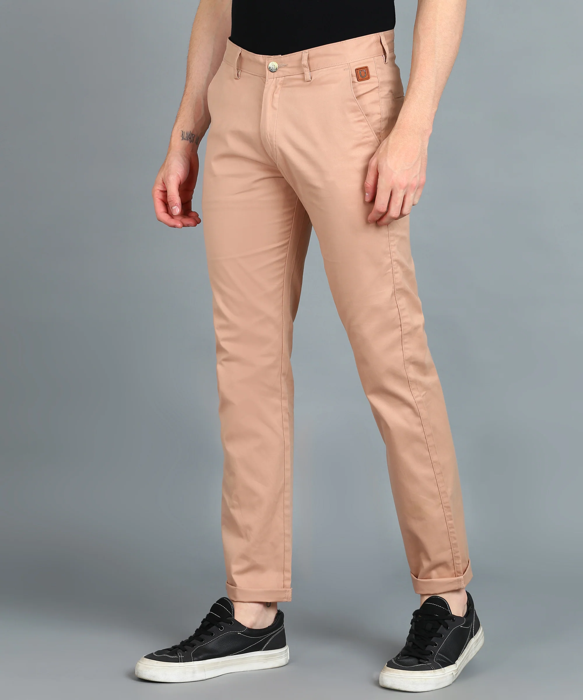 Men's Purple Cotton Slim Fit Casual Chinos Trousers - Image 3