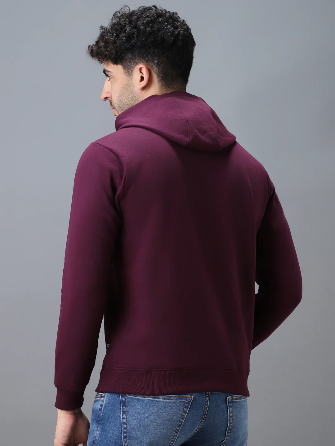 Men's Purple Cotton Solid Hooded Neck Sweatshirt - Image 3