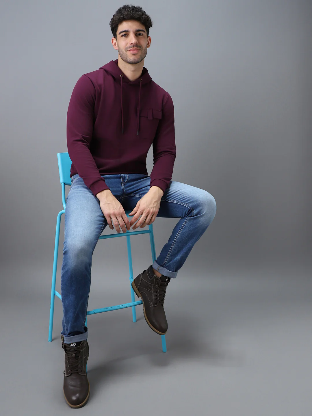 Men's Purple Cotton Solid Hooded Neck Sweatshirt - Image 4