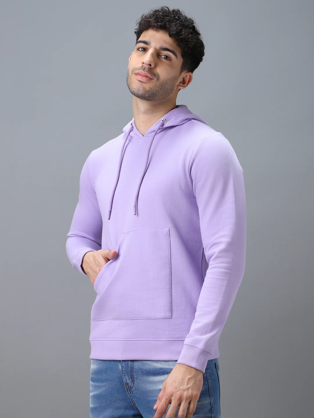 Men's Purple Cotton Solid Hooded Neck Sweatshirt - Image 2