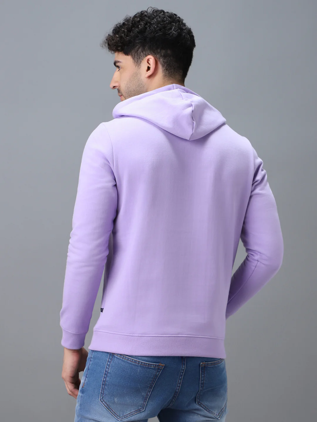 Men's Purple Cotton Solid Hooded Neck Sweatshirt - Image 3