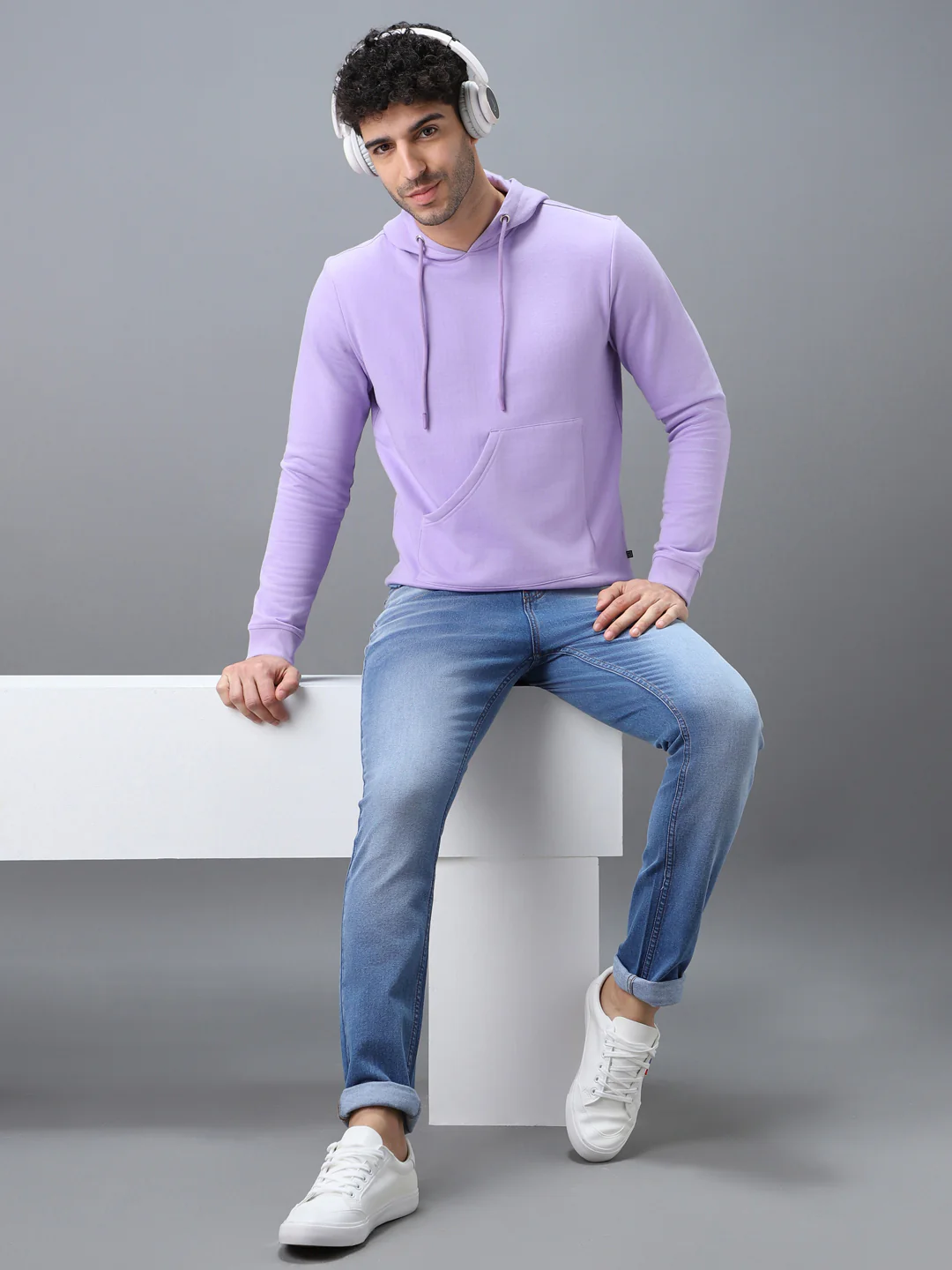 Men's Purple Cotton Solid Hooded Neck Sweatshirt - Image 4