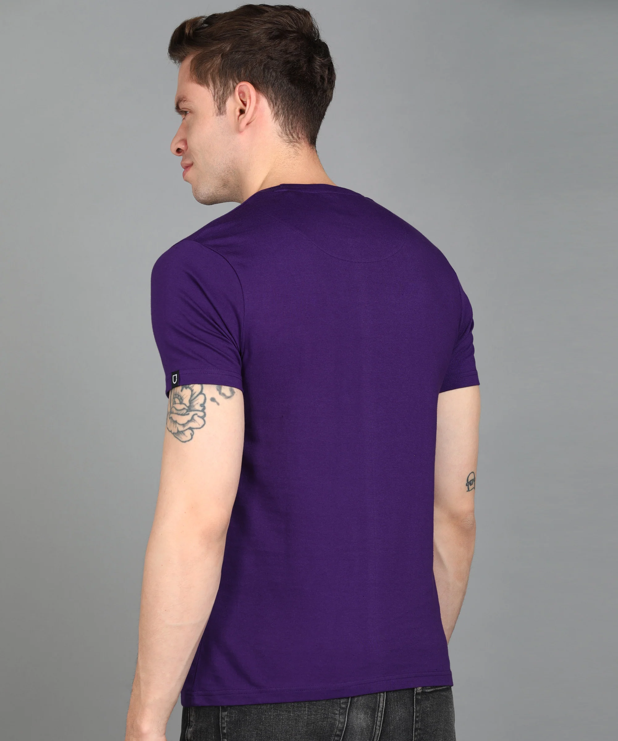 Urbano Fashion Men's Purple Graphic Printed Round Neck Half Sleeve Slim Fit Cotton T-Shirt - Image 3