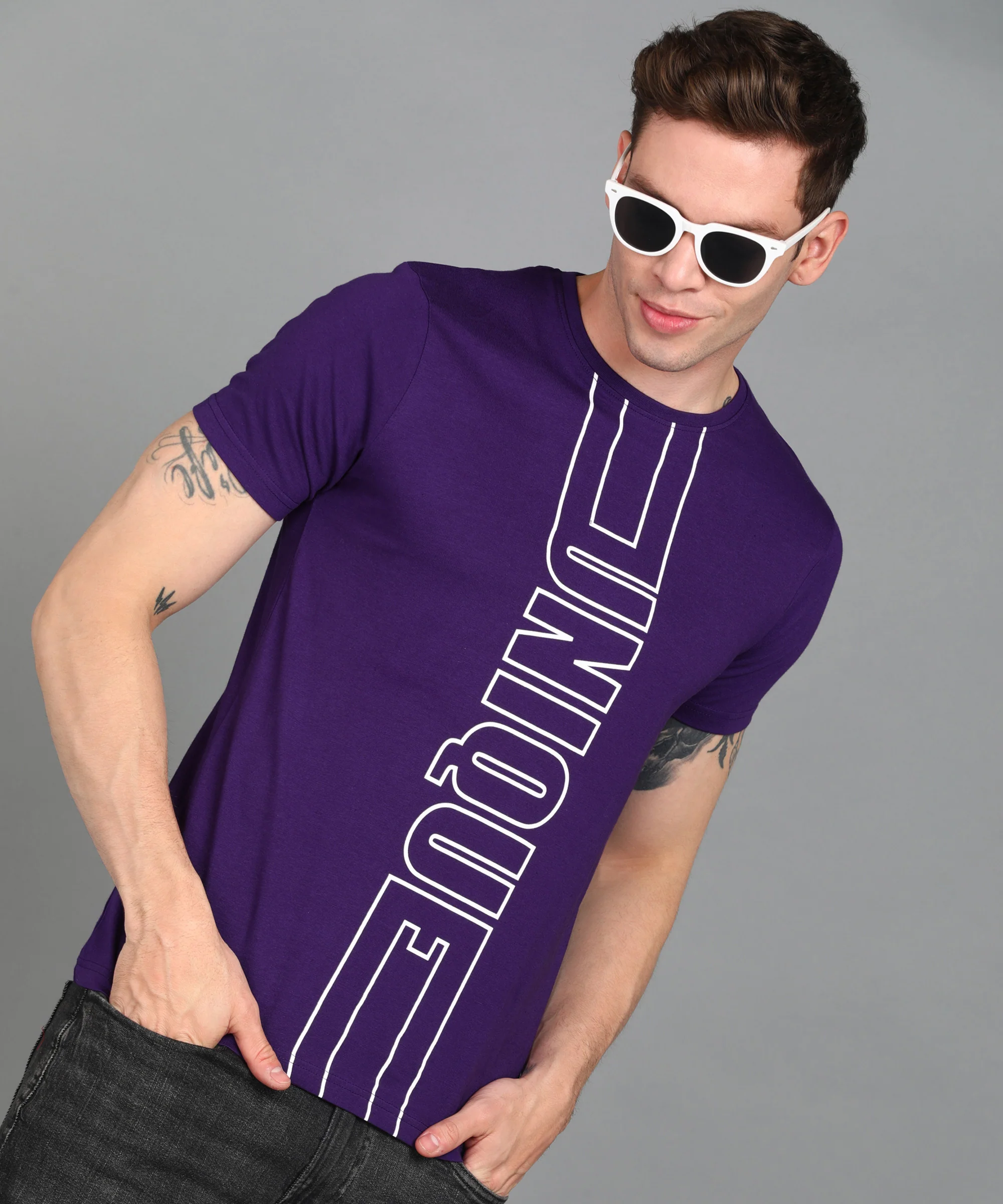 Urbano Fashion Men's Purple Graphic Printed Round Neck Half Sleeve Slim Fit Cotton T-Shirt - Image 4