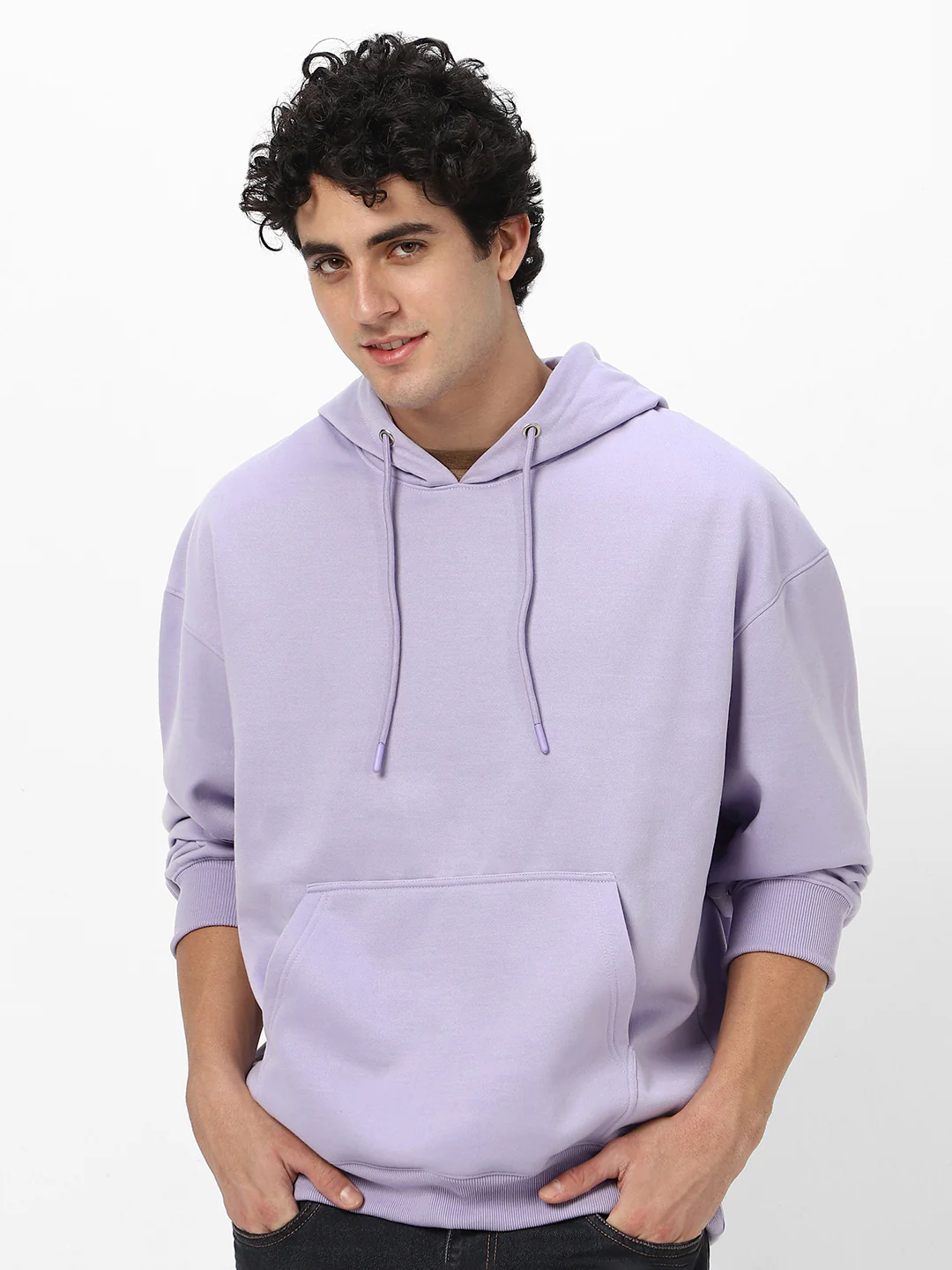 Men's Purple Heather Cotton Solid Oversized Hooded Neck Sweatshirt - Image 2