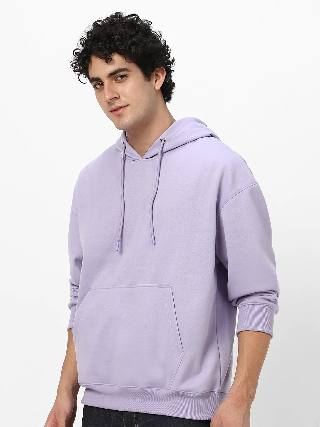 Men's Purple Heather Cotton Solid Oversized Hooded Neck Sweatshirt - Image 3