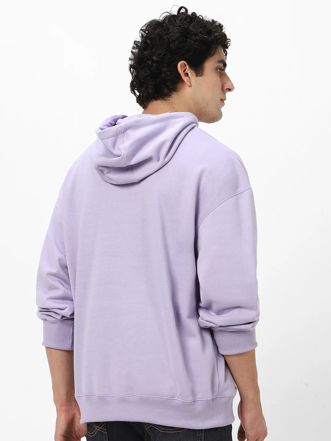 Men's Purple Heather Cotton Solid Oversized Hooded Neck Sweatshirt - Image 4