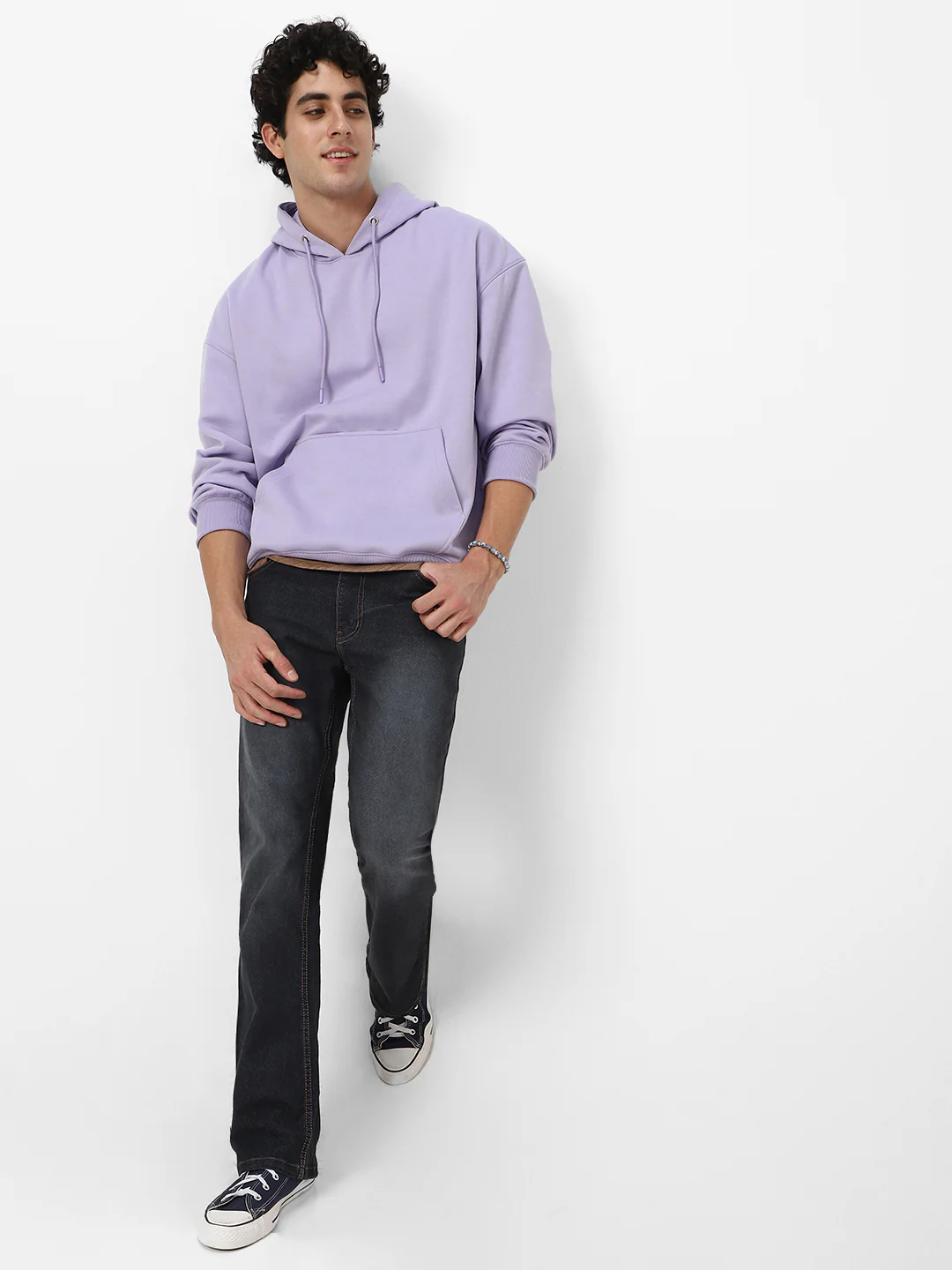 Men's Purple Heather Cotton Solid Oversized Hooded Neck Sweatshirt - Image 5