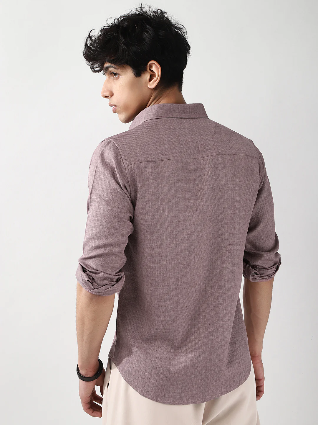 Men's Purple Linen Blend Full Sleeve Relaxed Fit Casual Solid Shirt - Image 4