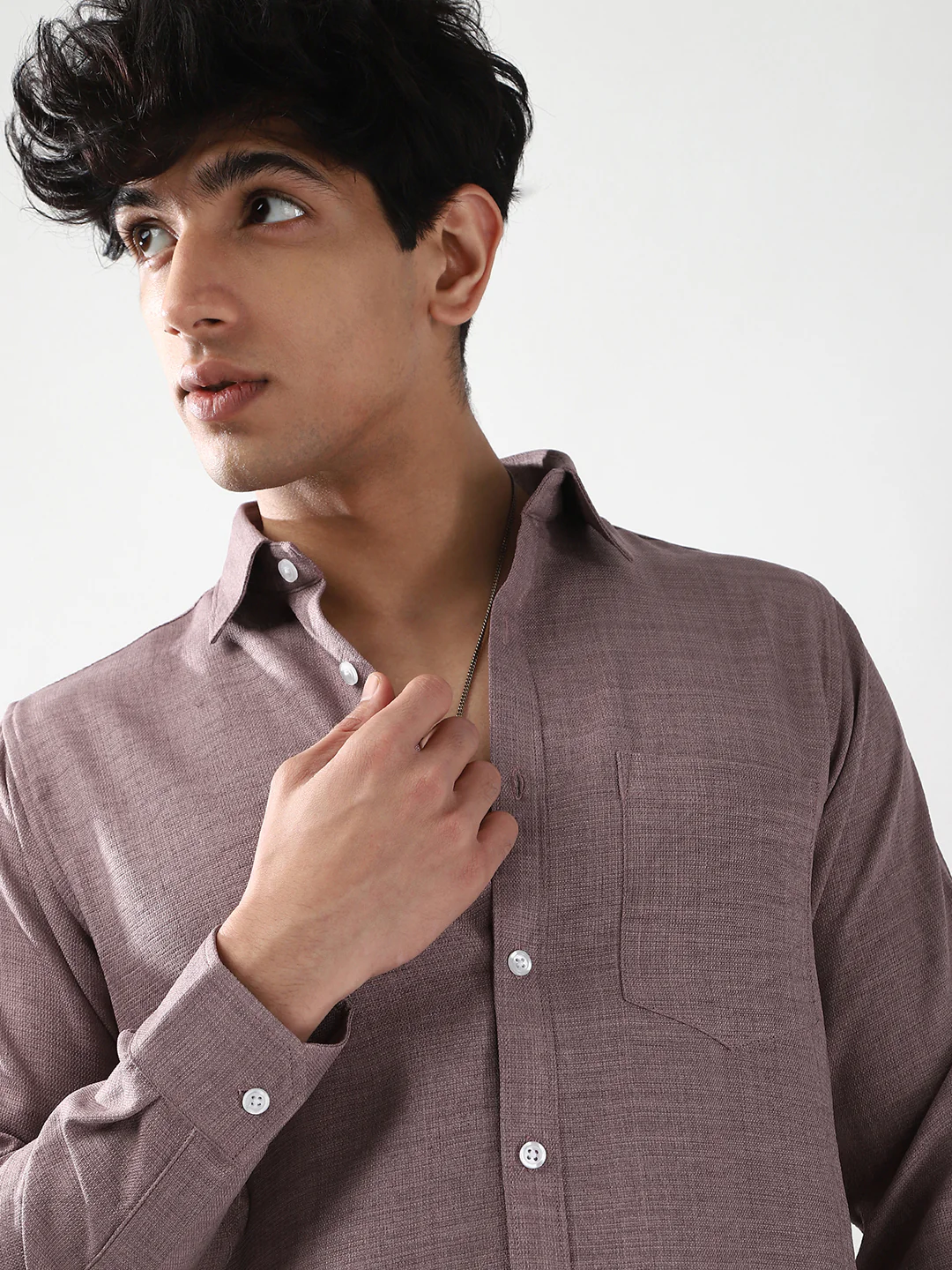 Men's Purple Linen Blend Full Sleeve Relaxed Fit Casual Solid Shirt - Image 6