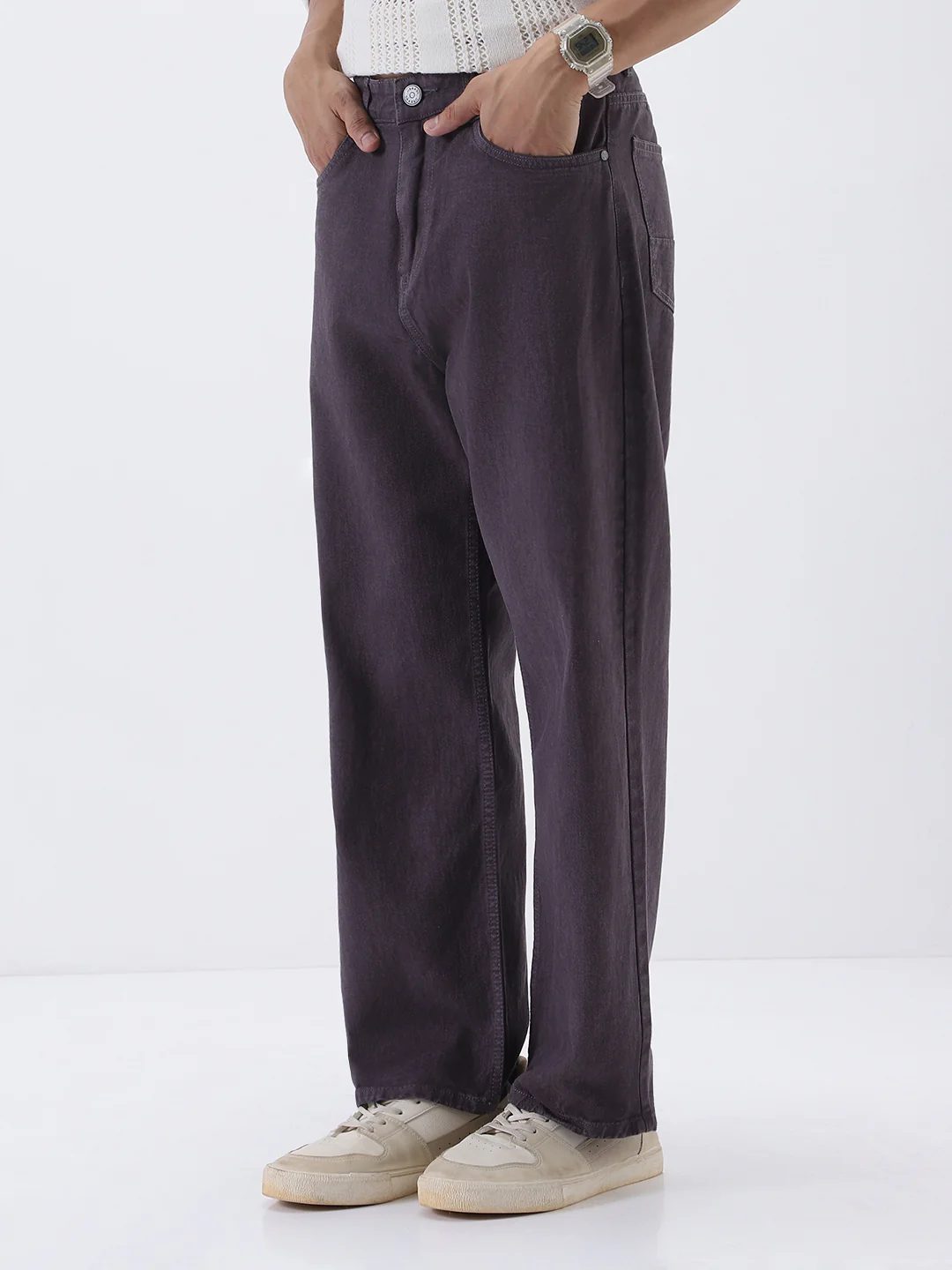 Men's Purple Loose Fit Washed Jeans Non-Stretchable - Image 2