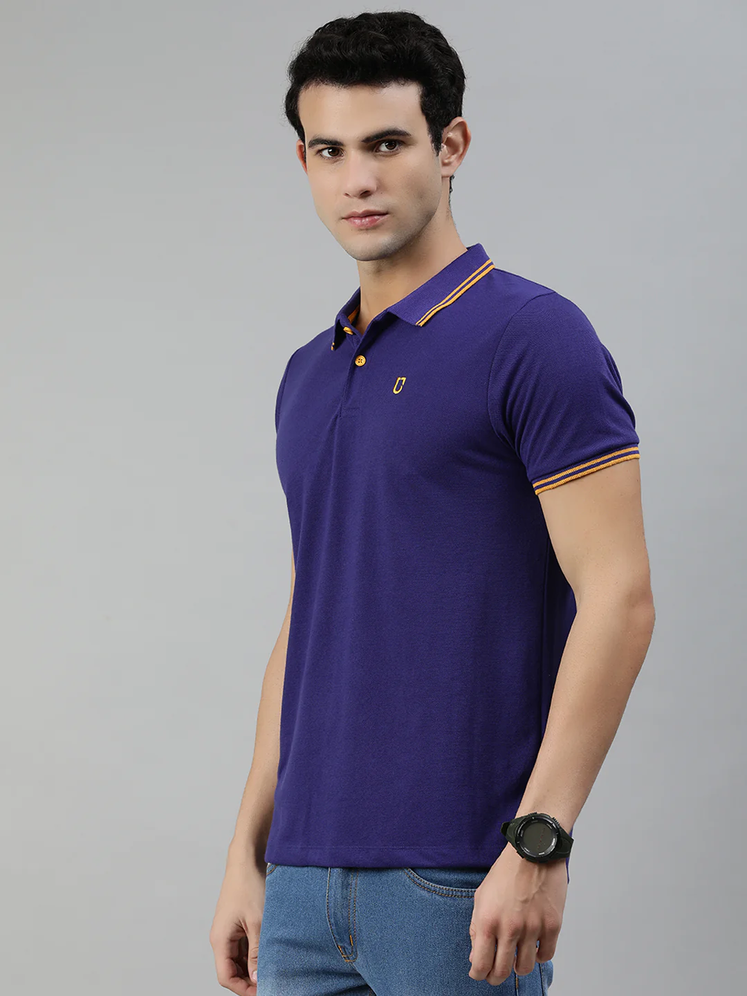 Men's Purple Solid Slim Fit Half Sleeve Cotton Polo T-Shirt - Image 2