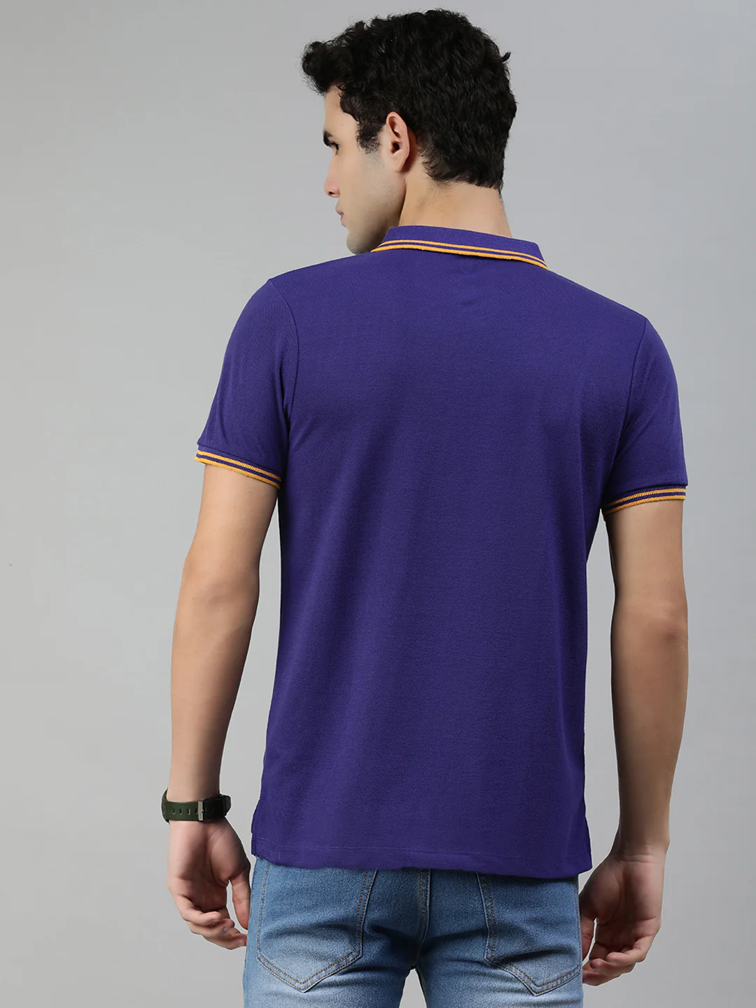 Men's Purple Solid Slim Fit Half Sleeve Cotton Polo T-Shirt - Image 3