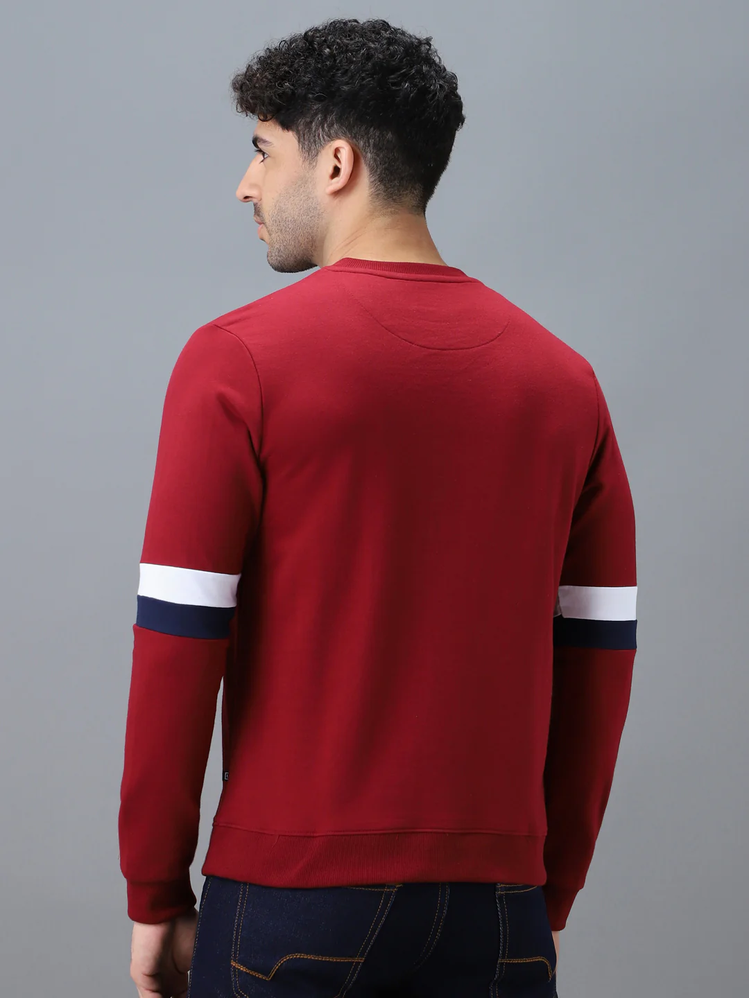 Men's Red Cotton Color Block Round Neck Sweatshirt - Image 3