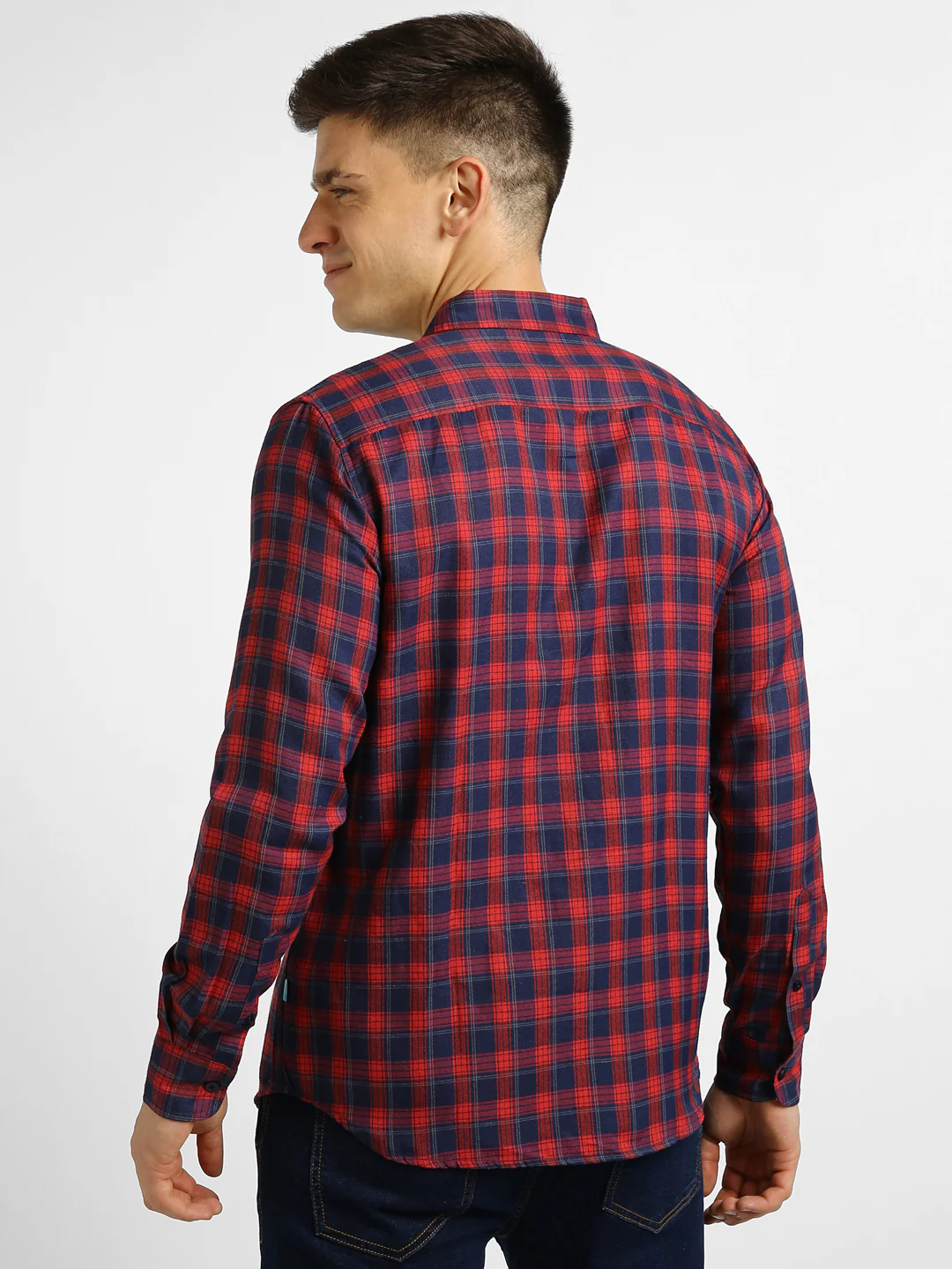Men's Red Cotton Full Sleeve Slim Fit Casual Checkered Shirt - Image 3