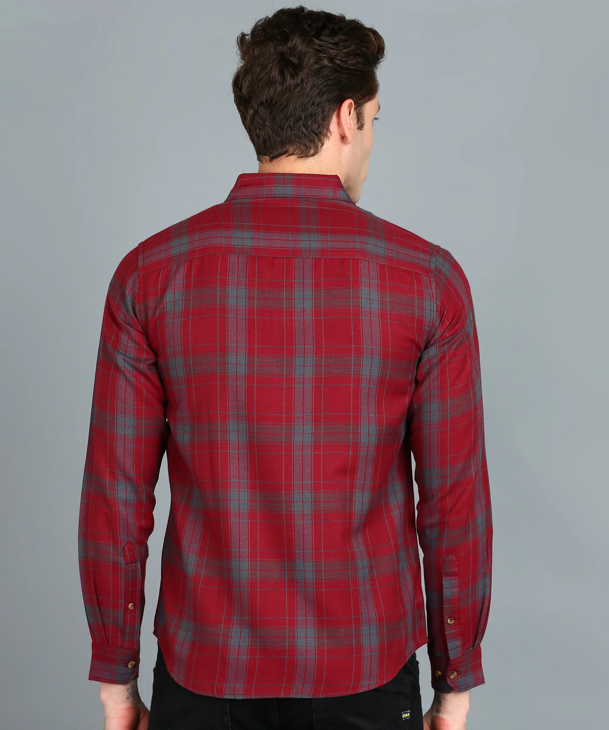Men's Red Cotton Full Sleeve Slim Fit Casual Checkered Shirt - Image 3