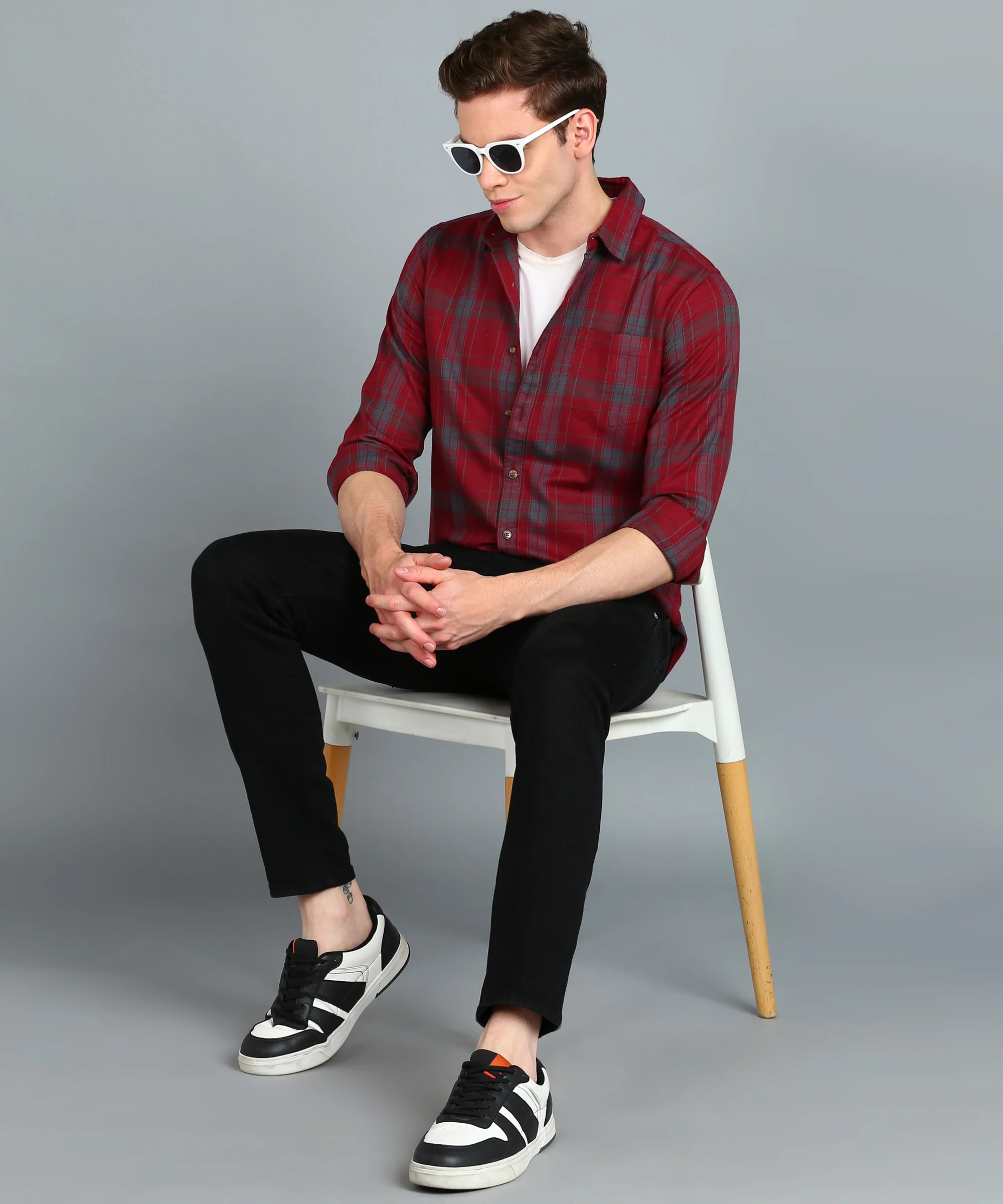 Men's Red Cotton Full Sleeve Slim Fit Casual Checkered Shirt - Image 4