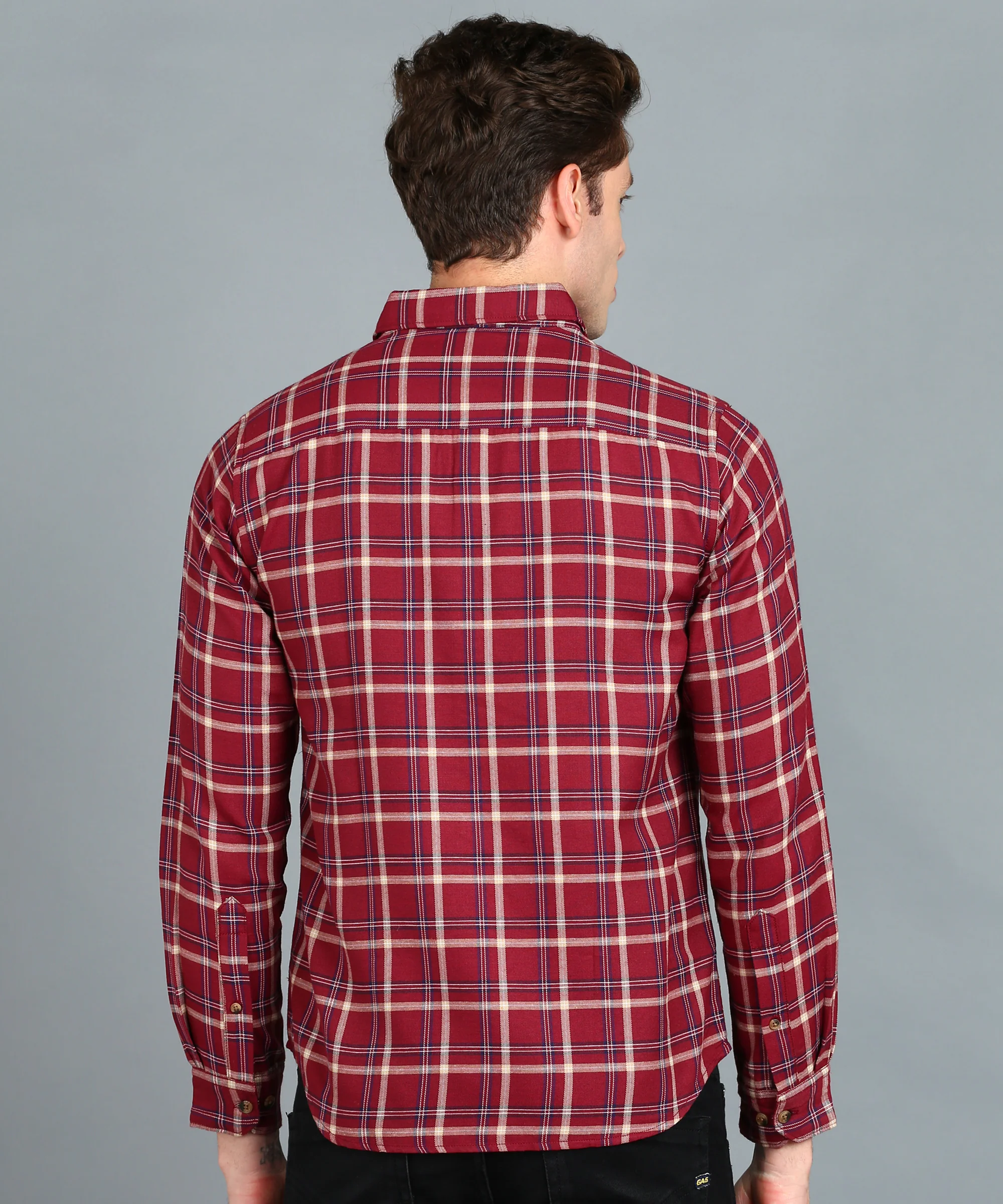 Men's Red Cotton Full Sleeve Slim Fit Casual Checkered Shirt - Image 3