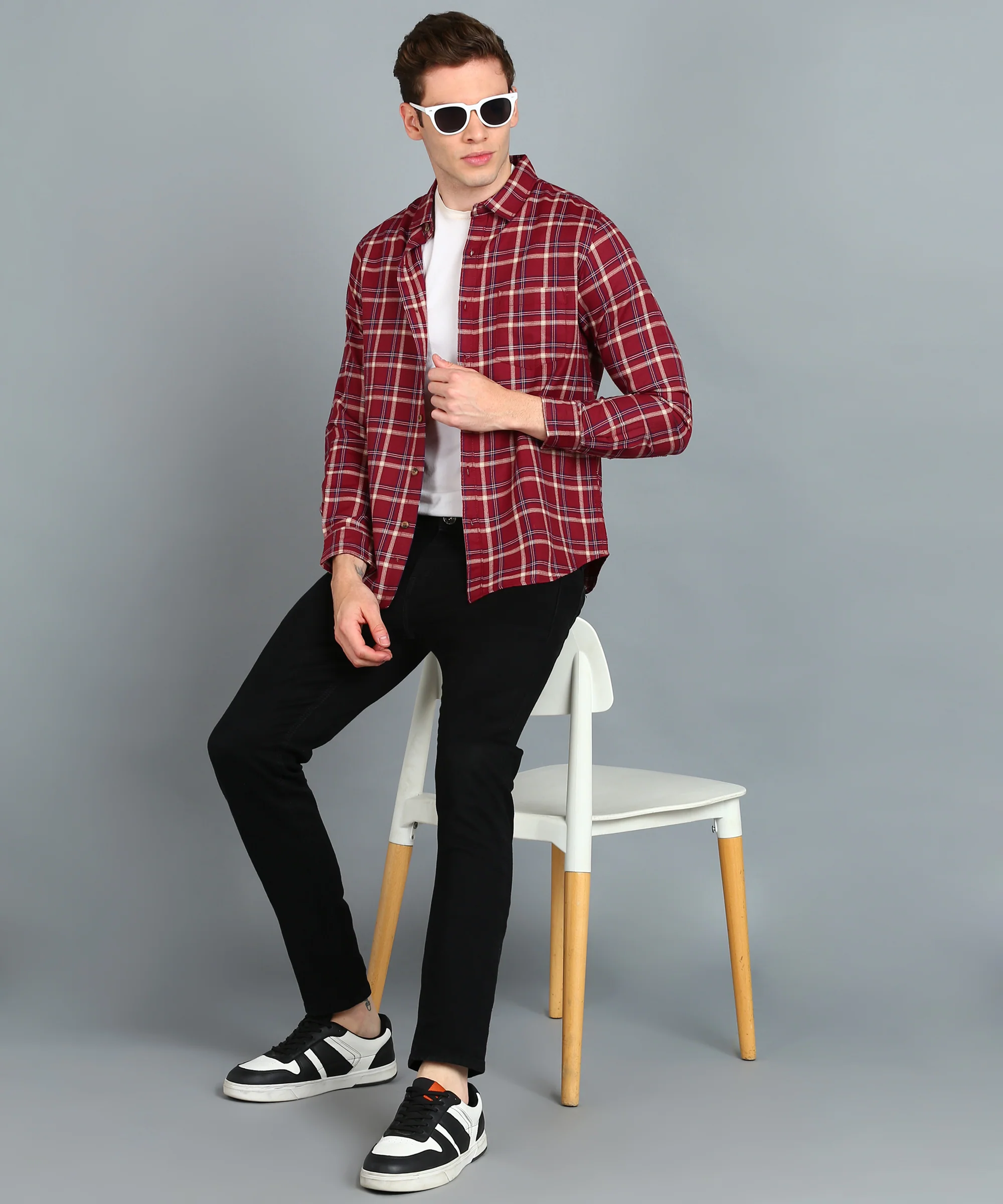 Men's Red Cotton Full Sleeve Slim Fit Casual Checkered Shirt - Image 4