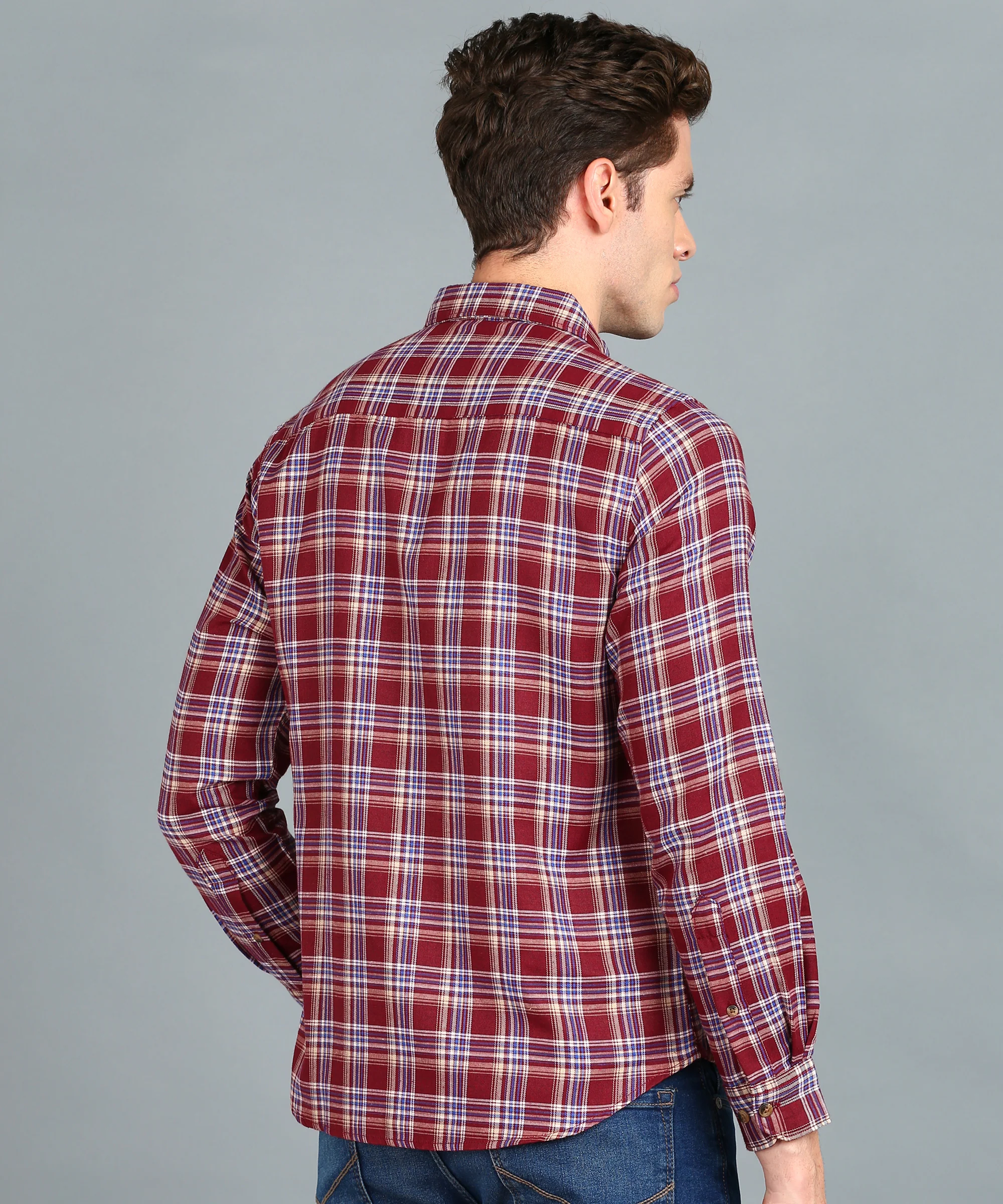 Men's Red Cotton Full Sleeve Slim Fit Casual Checkered Shirt - Image 3