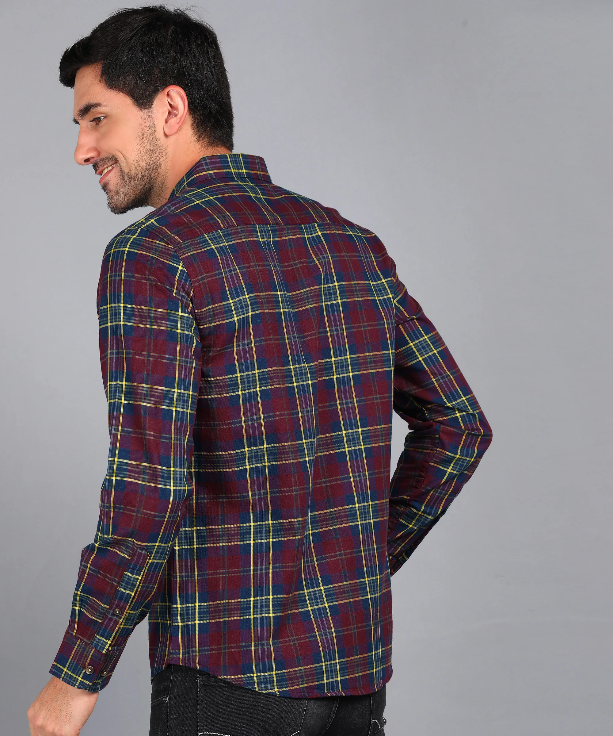 Men's Red Cotton Full Sleeve Slim Fit Casual Checkered Shirt - Image 4