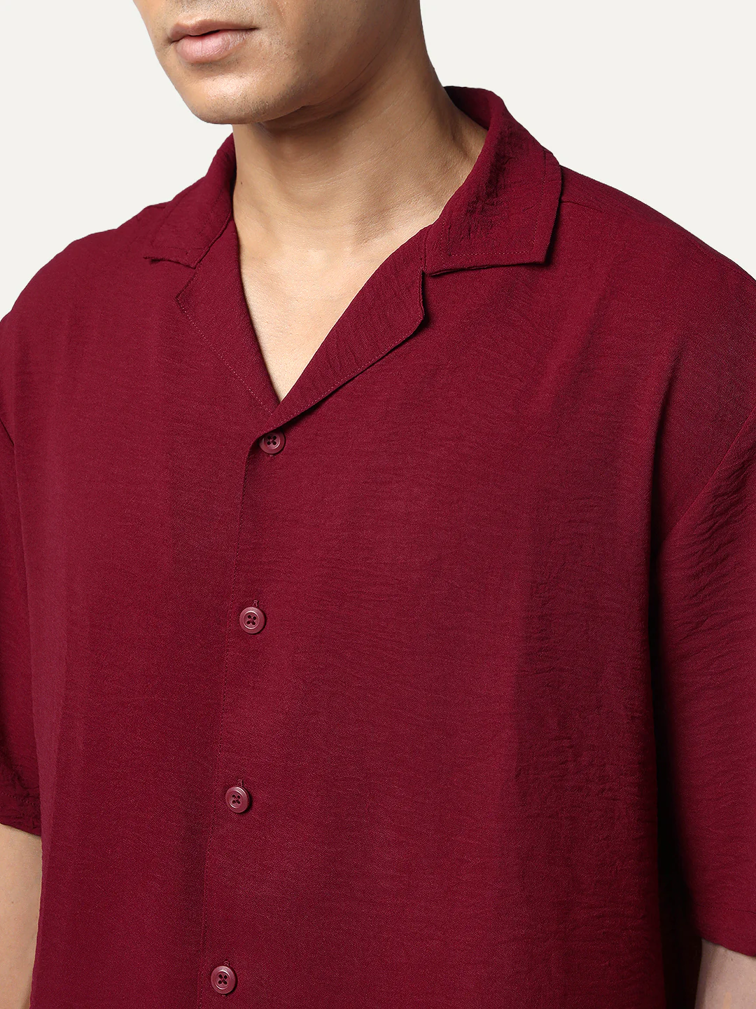 Men's Red Cotton Half Sleeve Relaxed Fit Textured Shirt with Cuban Collar - Image 5