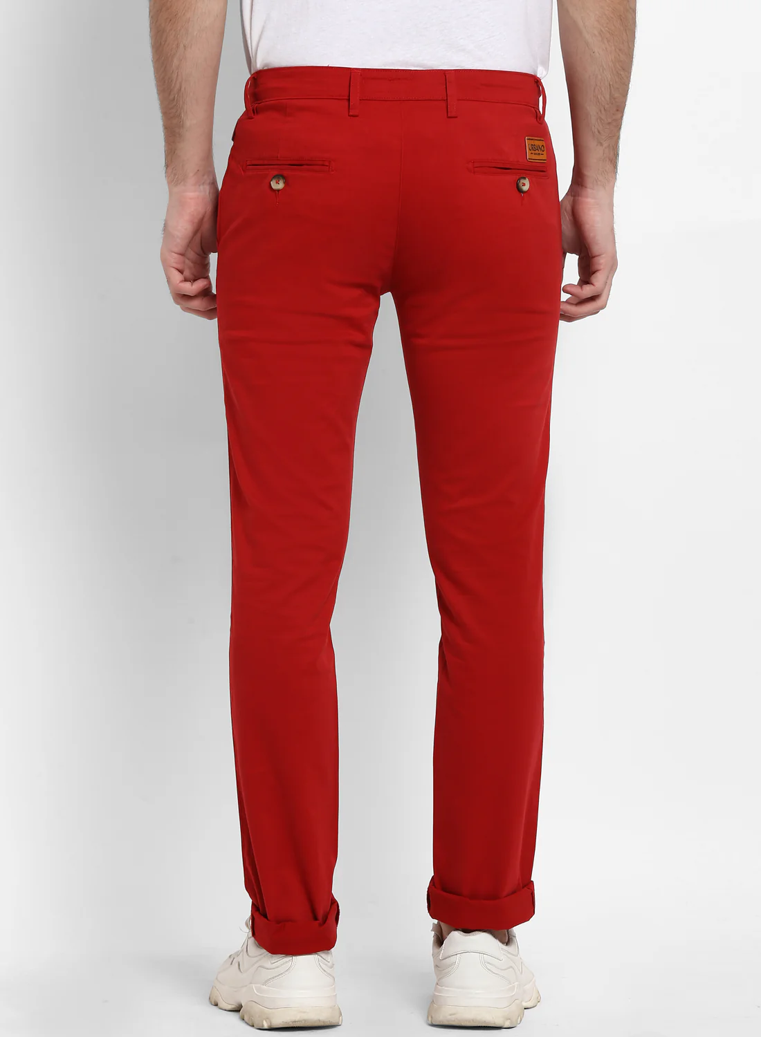 Men's Red Cotton Slim Fit Casual Chinos Trousers Stretch - Image 4