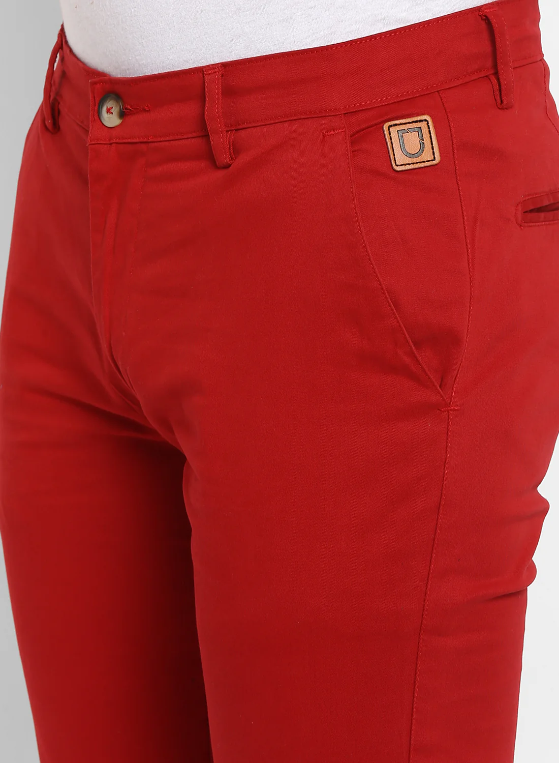 Men's Red Cotton Slim Fit Casual Chinos Trousers Stretch - Image 5