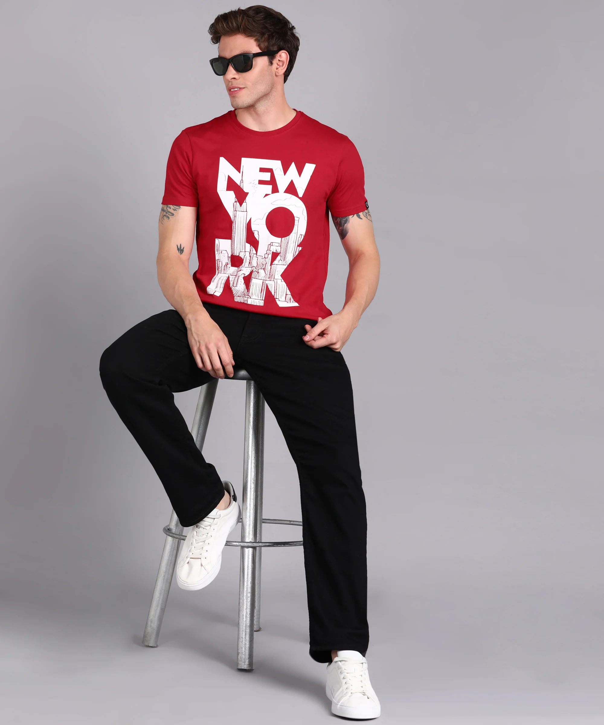 Urbano Fashion Men's Red Graphic Printed Round Neck Half Sleeve Slim Fit Cotton T-Shirt - Image 4