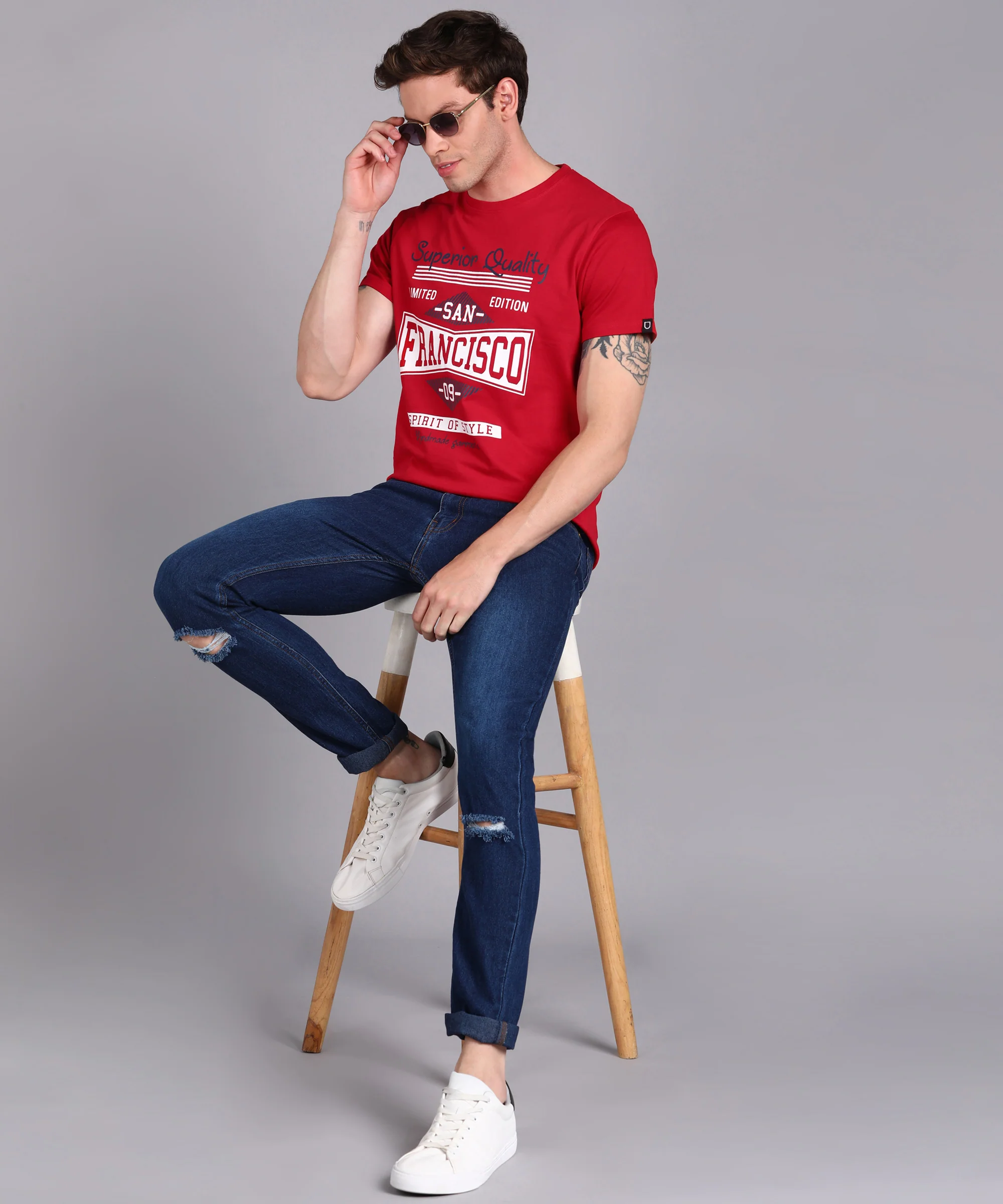Urbano Fashion Men's Red Graphic Printed Round Neck Half Sleeve Slim Fit Cotton T-Shirt - Image 4