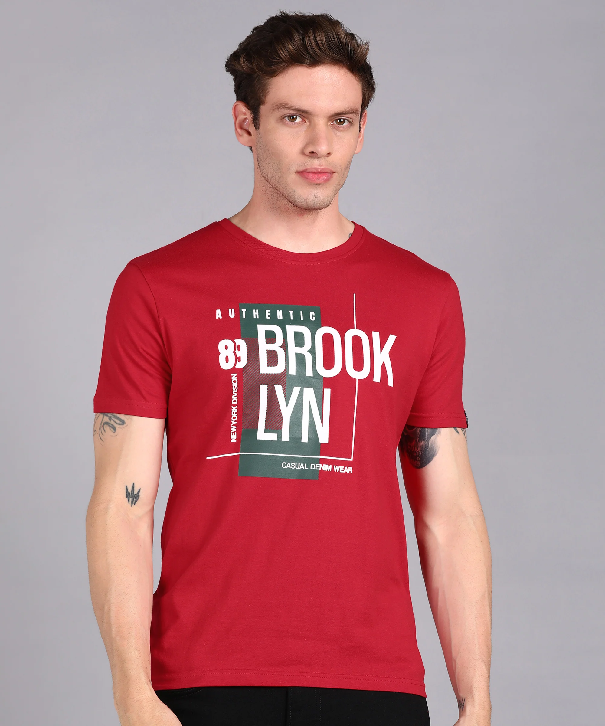Urbano Fashion Men's Red Graphic Printed Round Neck Half Sleeve Slim Fit Cotton T-Shirt