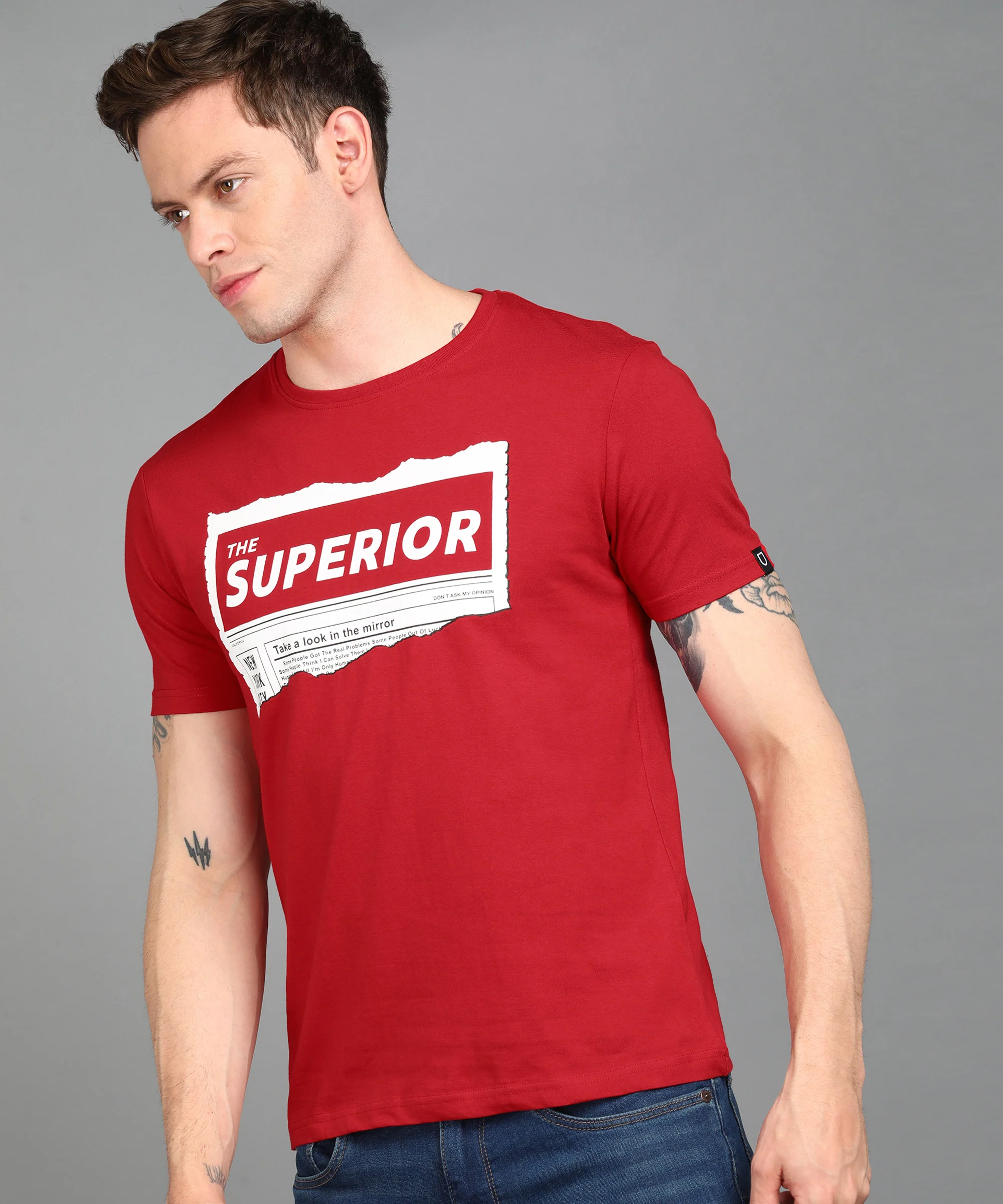 Urbano Fashion Men's Red Graphic Printed Round Neck Half Sleeve Slim Fit Cotton T-Shirt - Image 2
