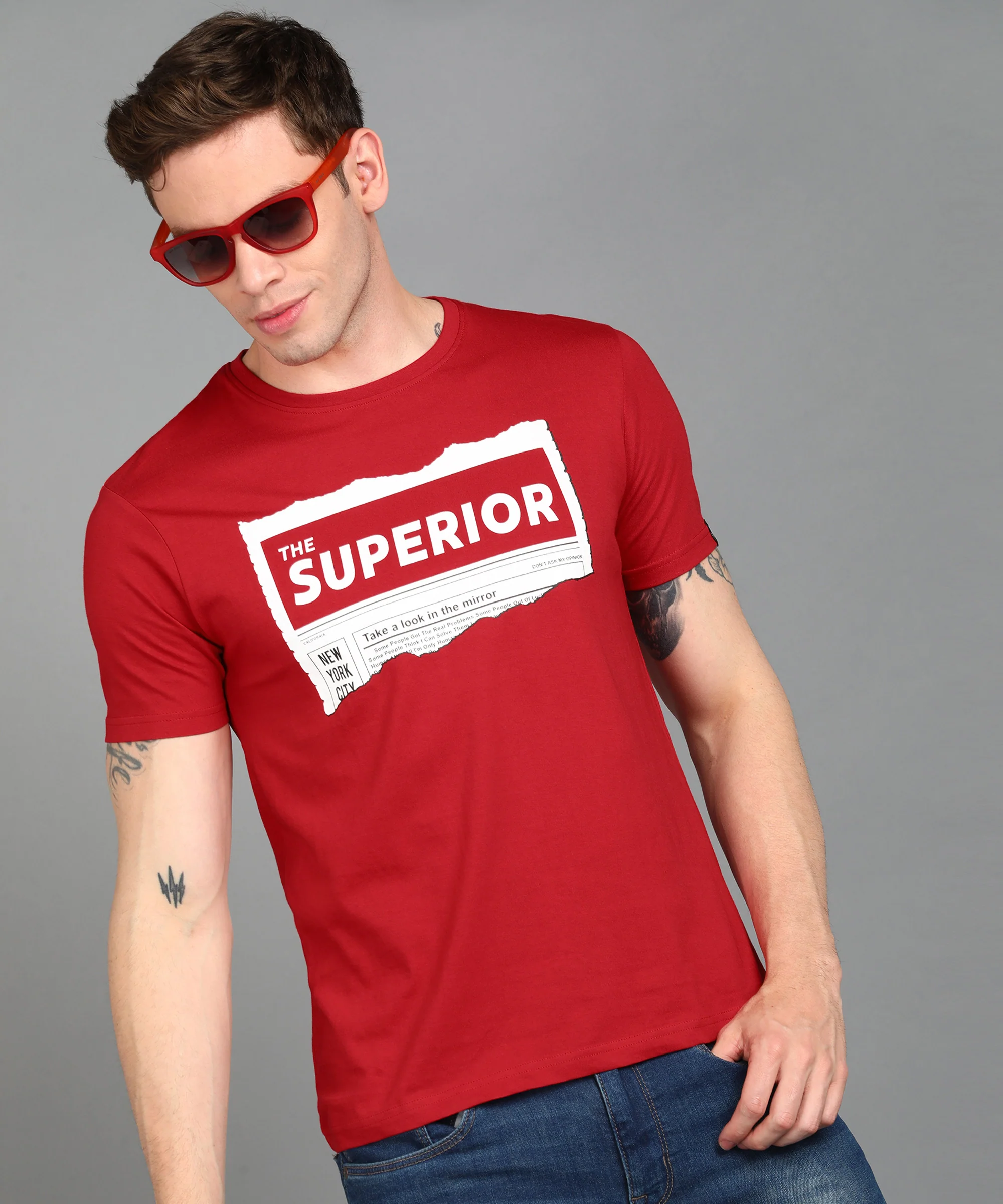 Urbano Fashion Men's Red Graphic Printed Round Neck Half Sleeve Slim Fit Cotton T-Shirt - Image 4